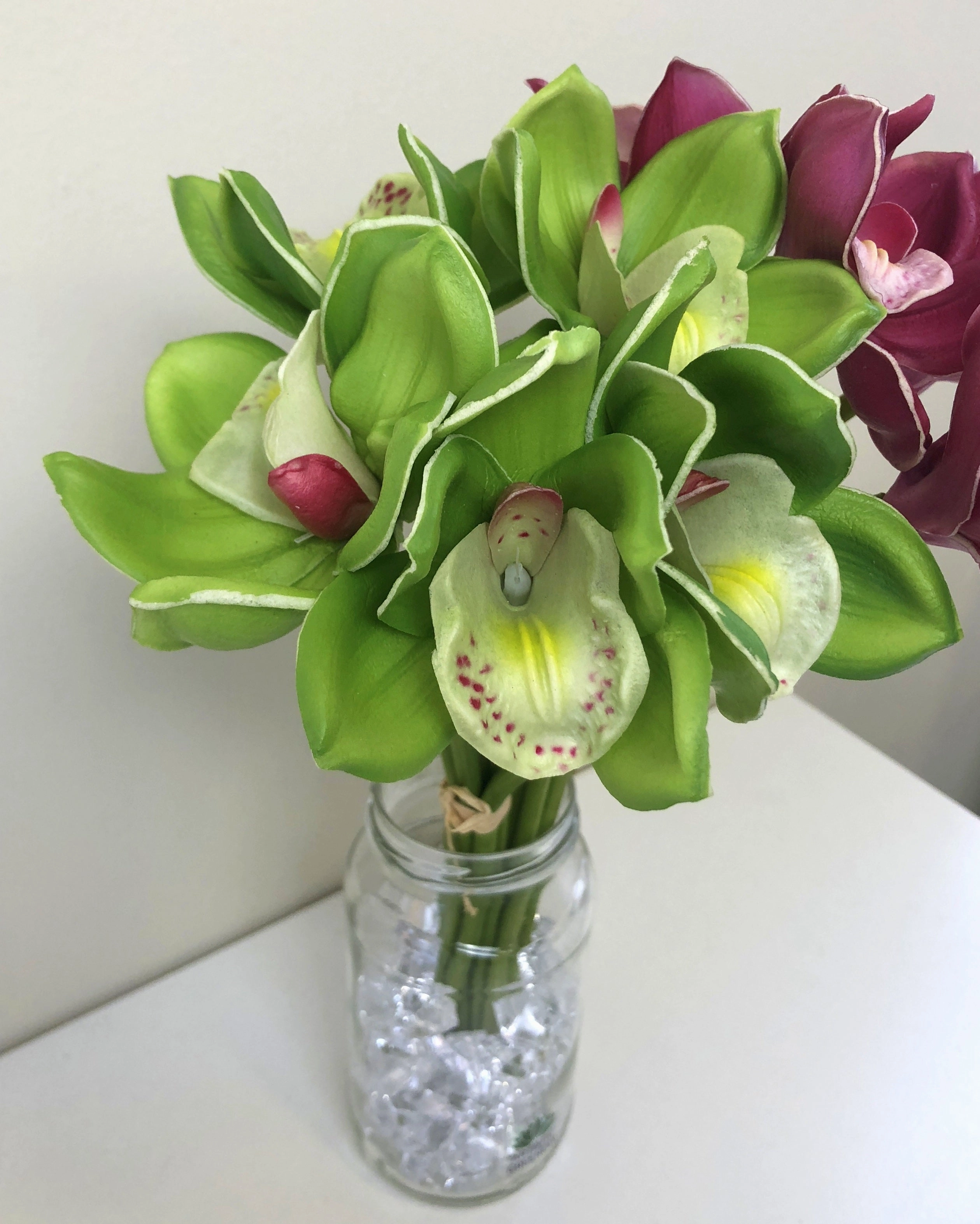 SP0261 Cymbidium Orchid Bunch 34cm Light Green / Plum