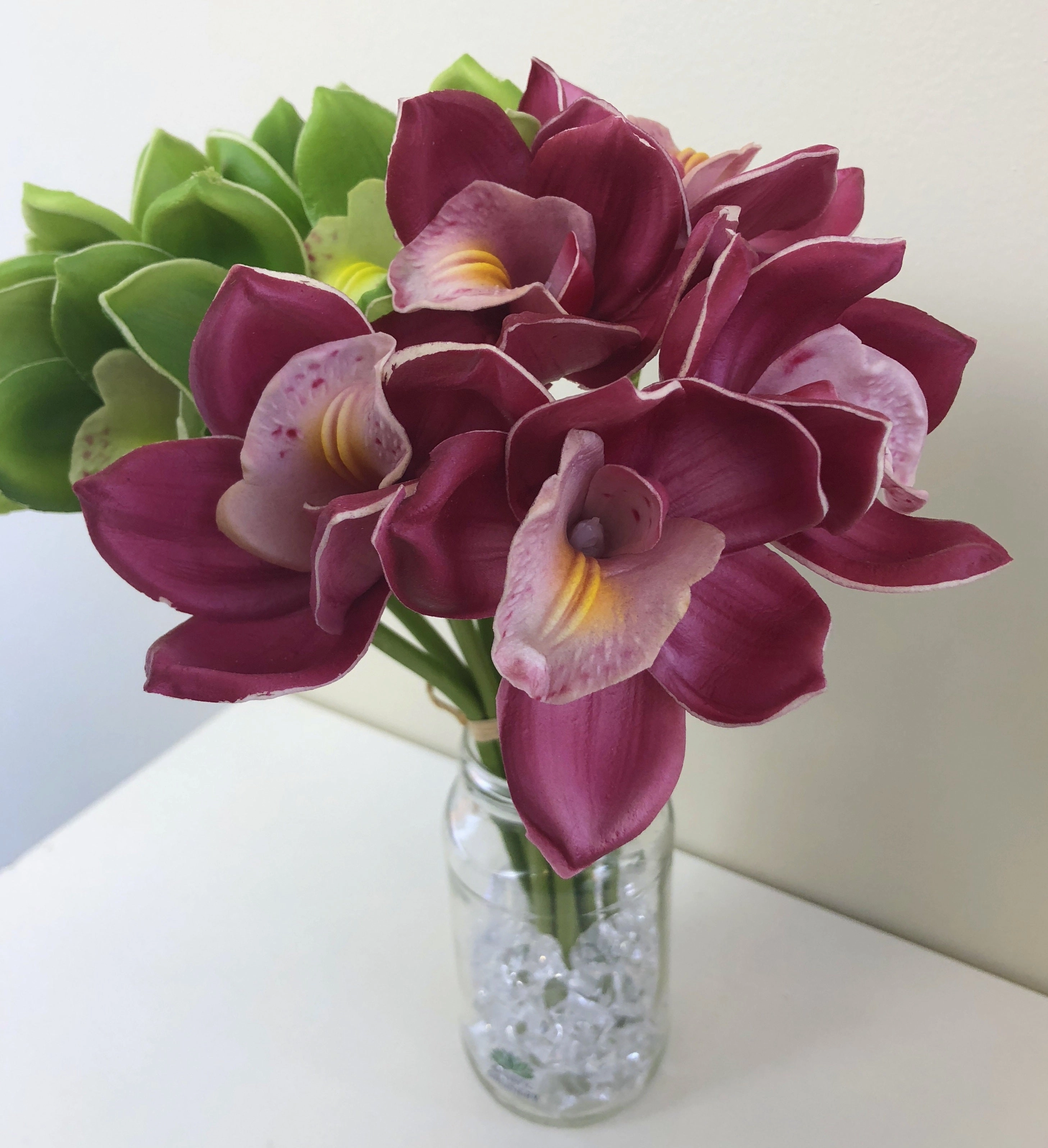 SP0261 Cymbidium Orchid Bunch 34cm Light Green / Plum