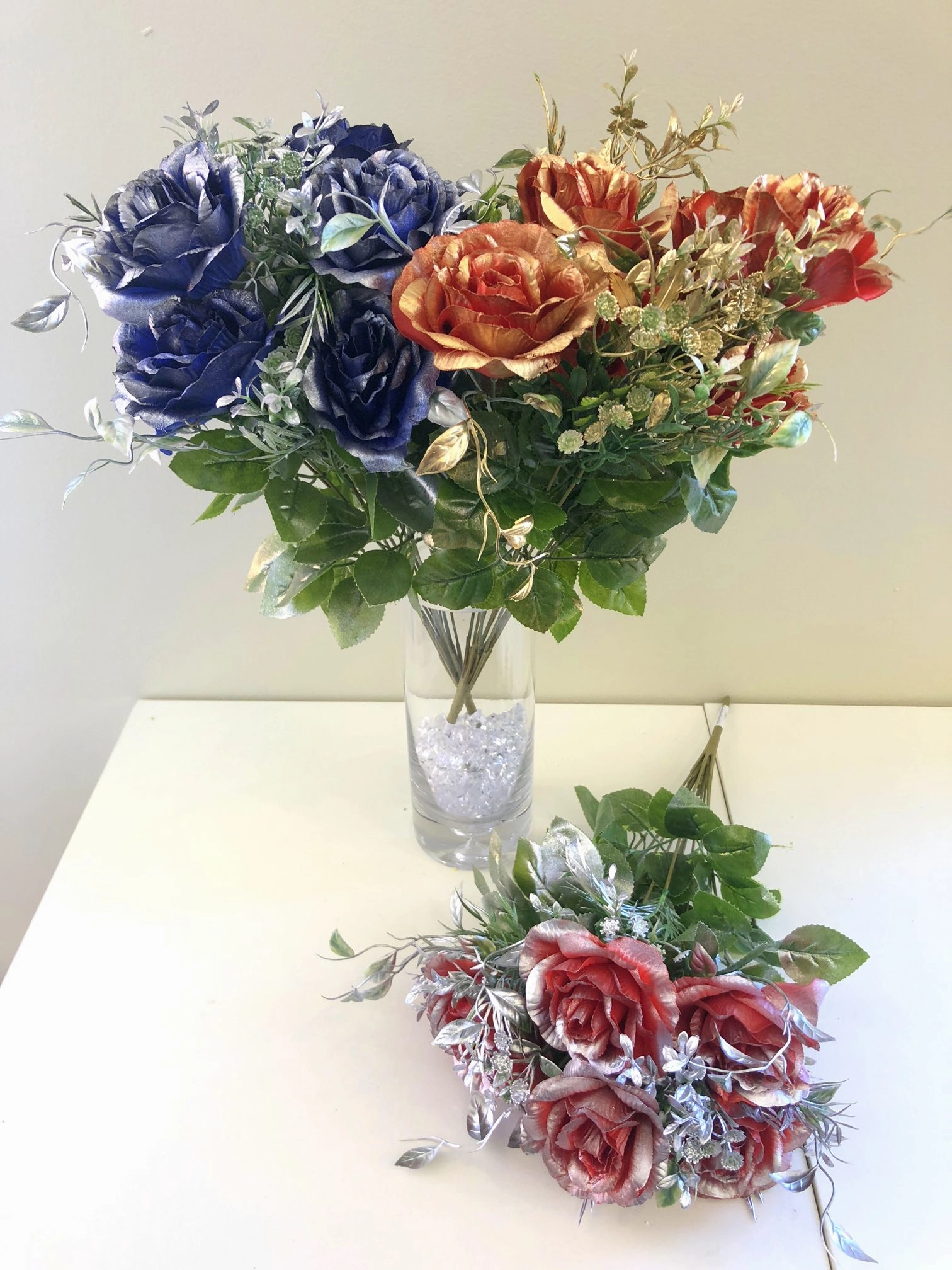 SP0274 Metallic Rose Bunch 53cm 3 Styles