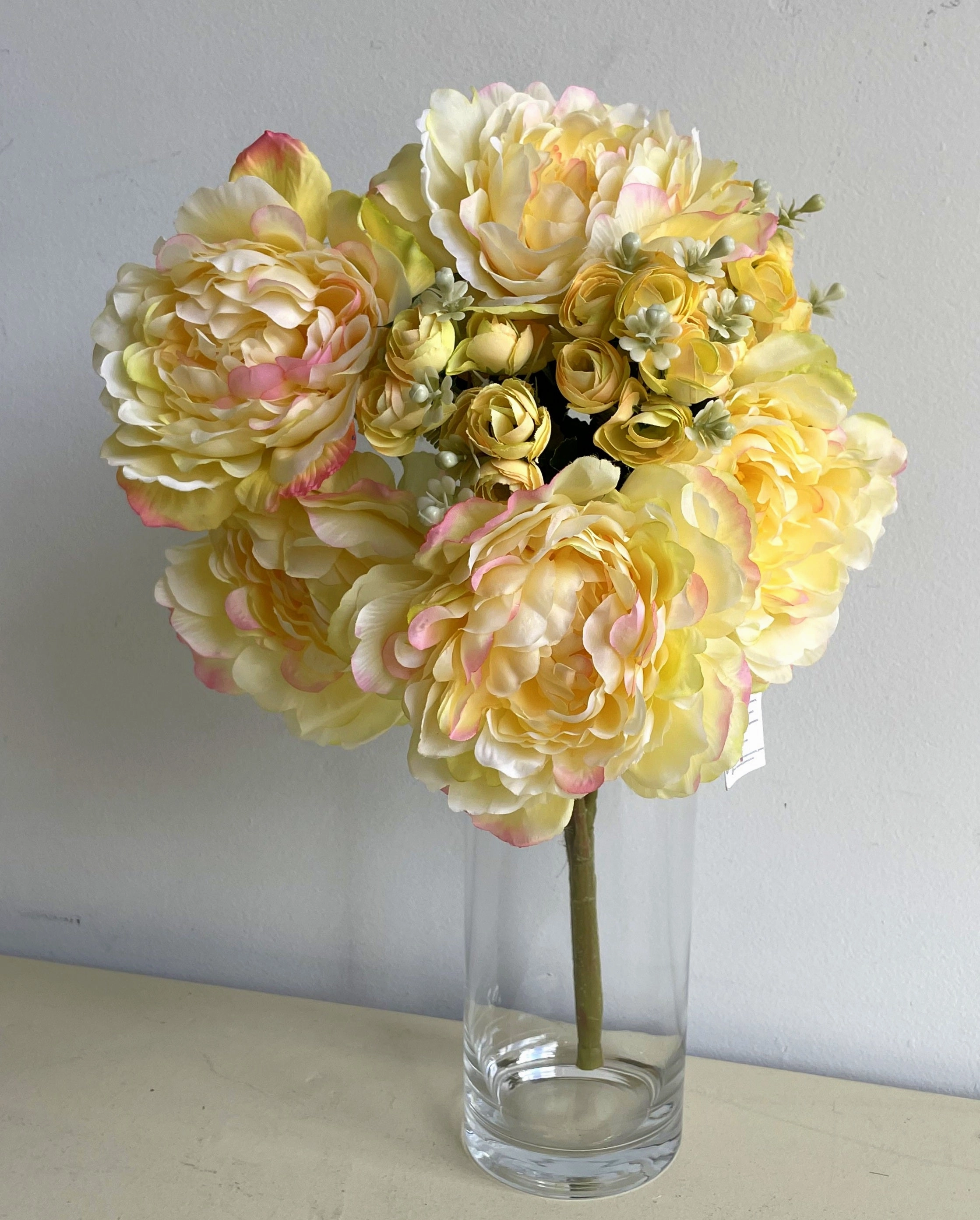 SP0287LYEL Peony & Ranunculus Bouquet 53cm Light Yellow
