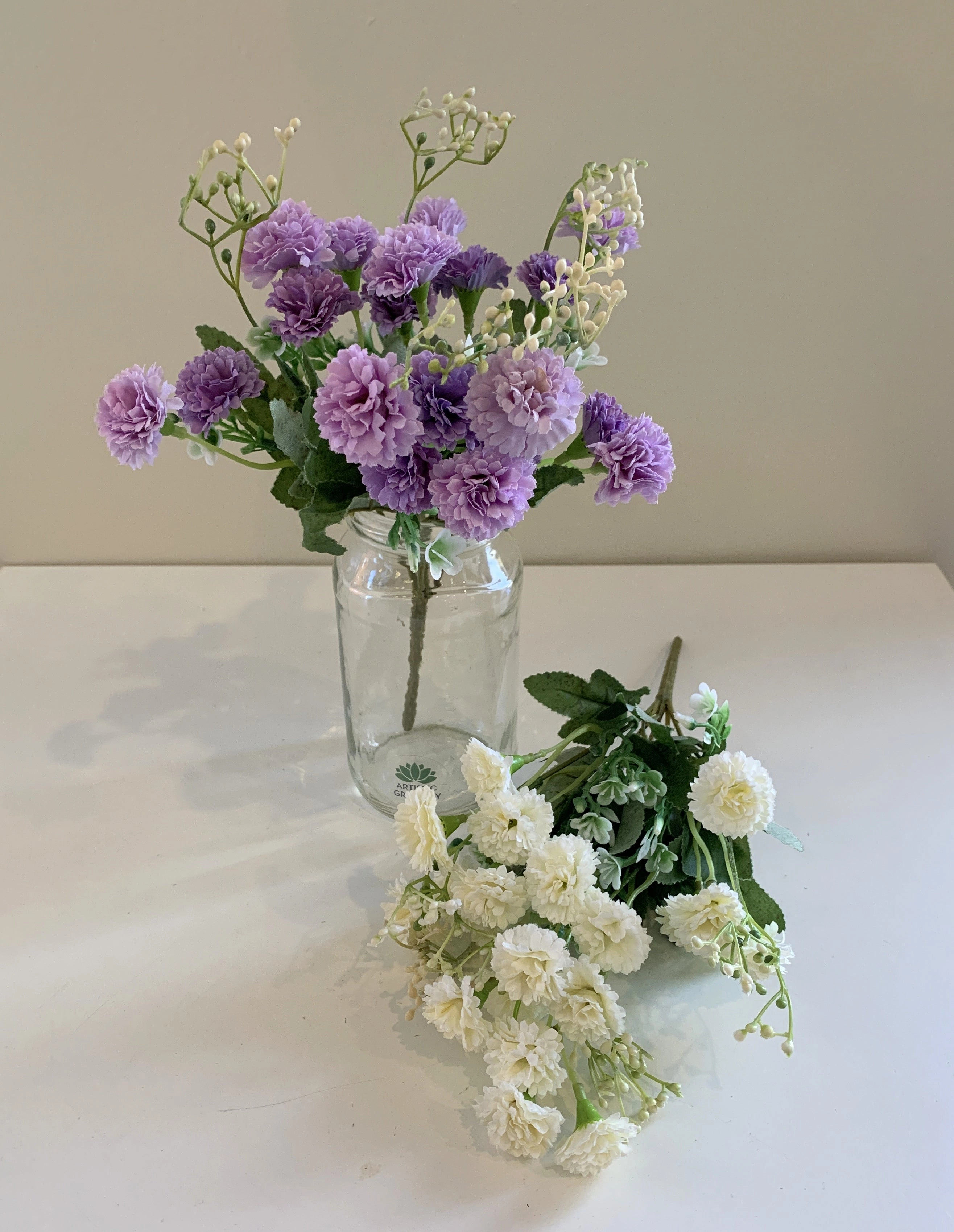 SP0307 Small Corn Flower / Carnation Bunch 28cm Lilac / White / Salmon