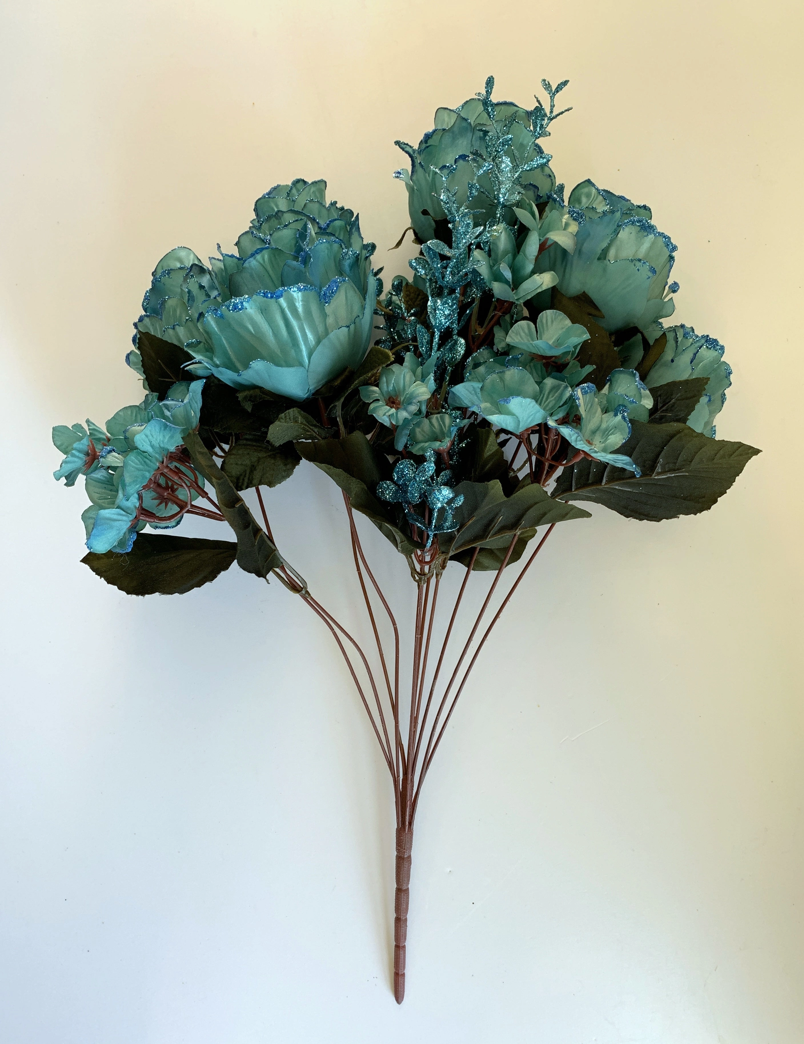 SP0331 Glitter Rose Bunch 55cm Turquoise / Teal