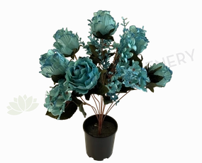 SP0331 Glitter Rose Bunch 55cm Turquoise / Teal indoor houseplants  