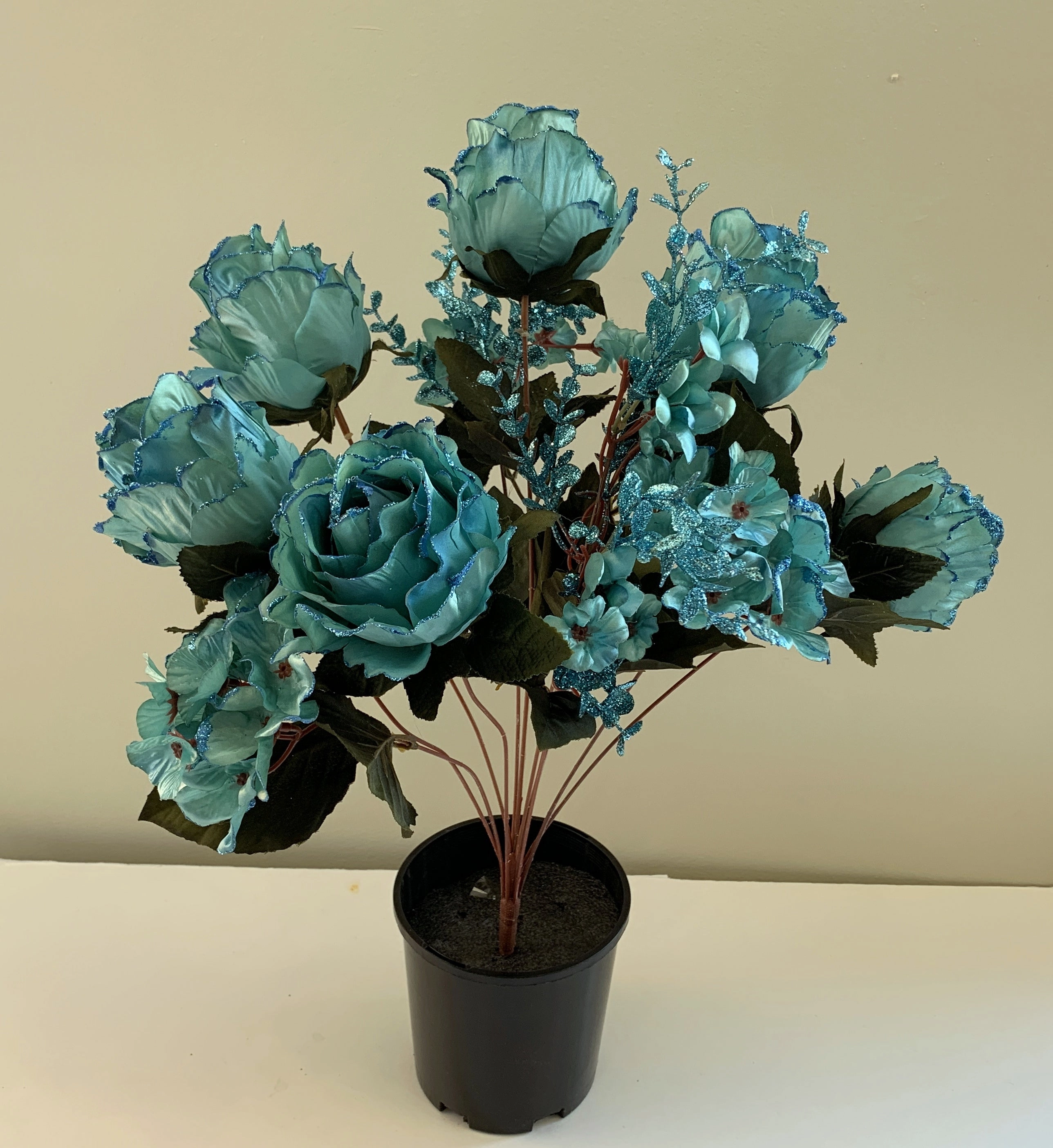 SP0331 Glitter Rose Bunch 55cm Turquoise / Teal