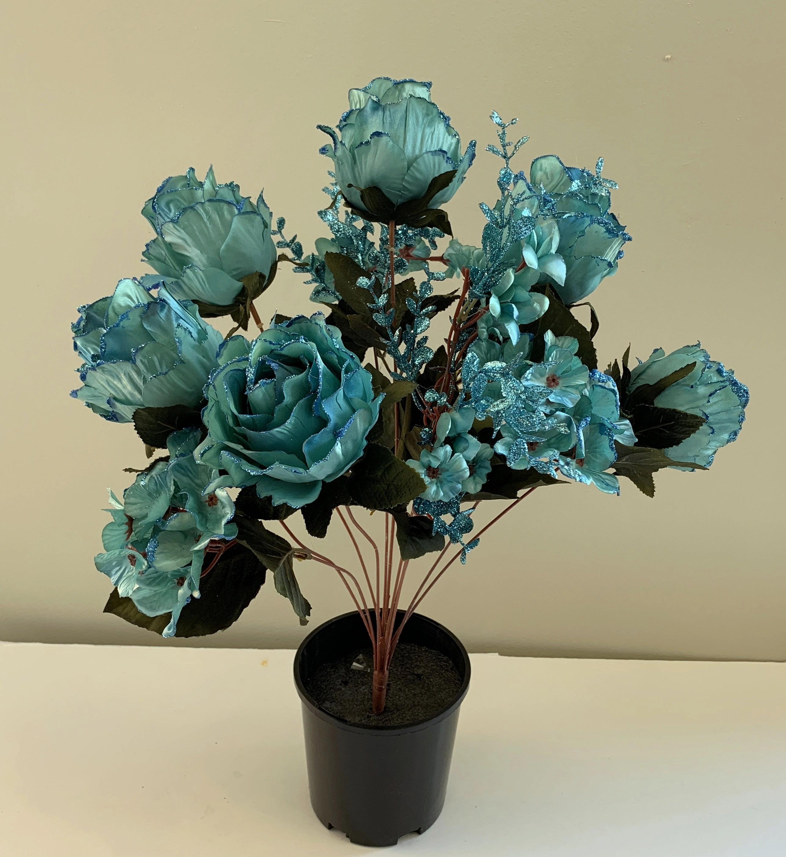 SP0331 Glitter Rose Bunch 55cm Turquoise / Teal