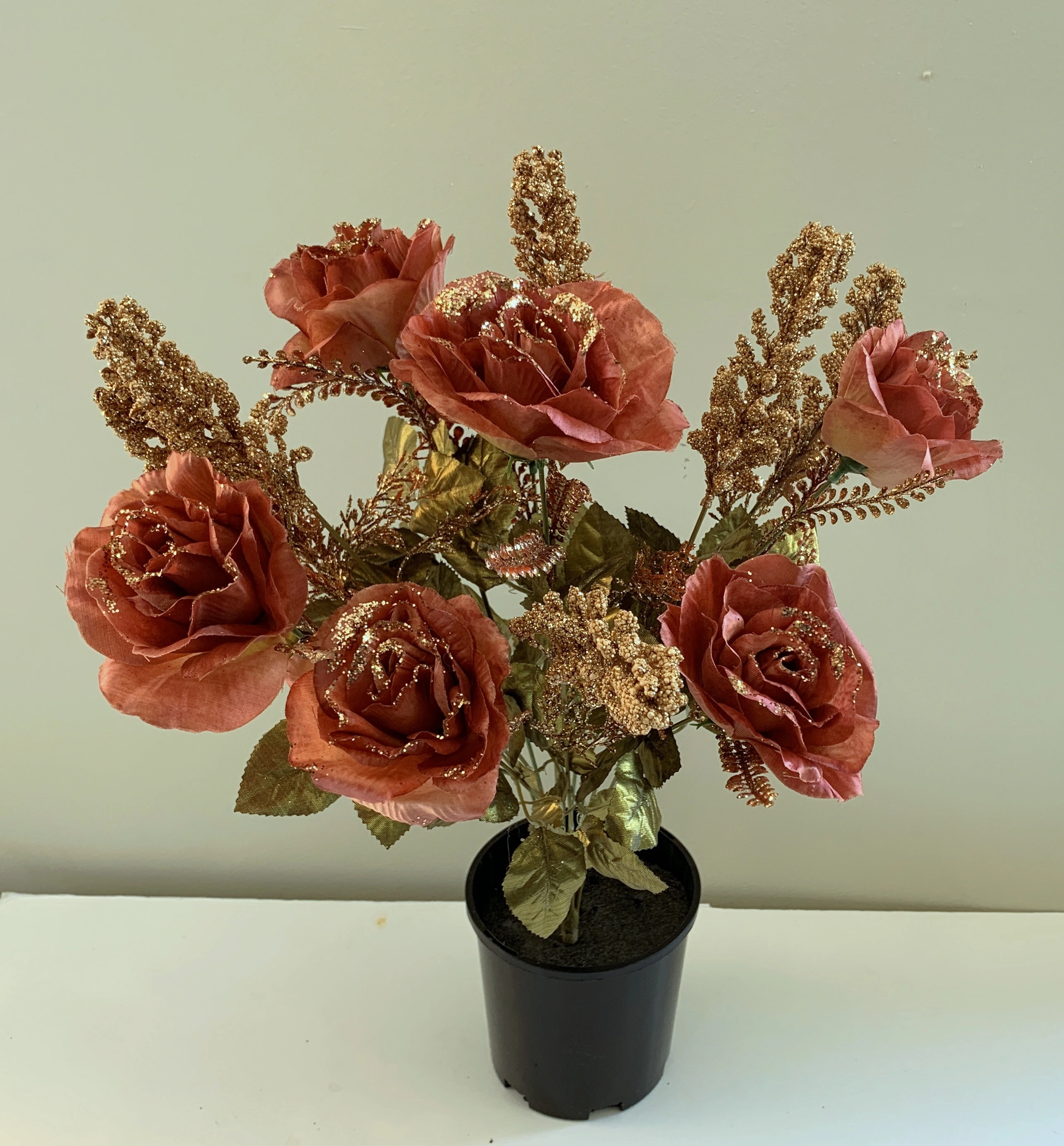 SP0332 Glitter Rose Bunch 54cm Light Brown
