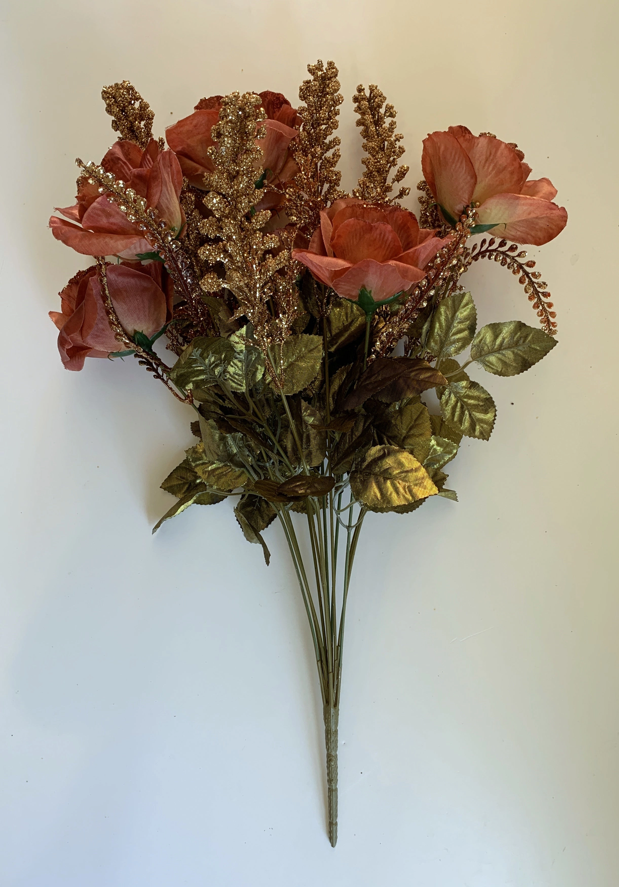 SP0332 Glitter Rose Bunch 54cm Light Brown