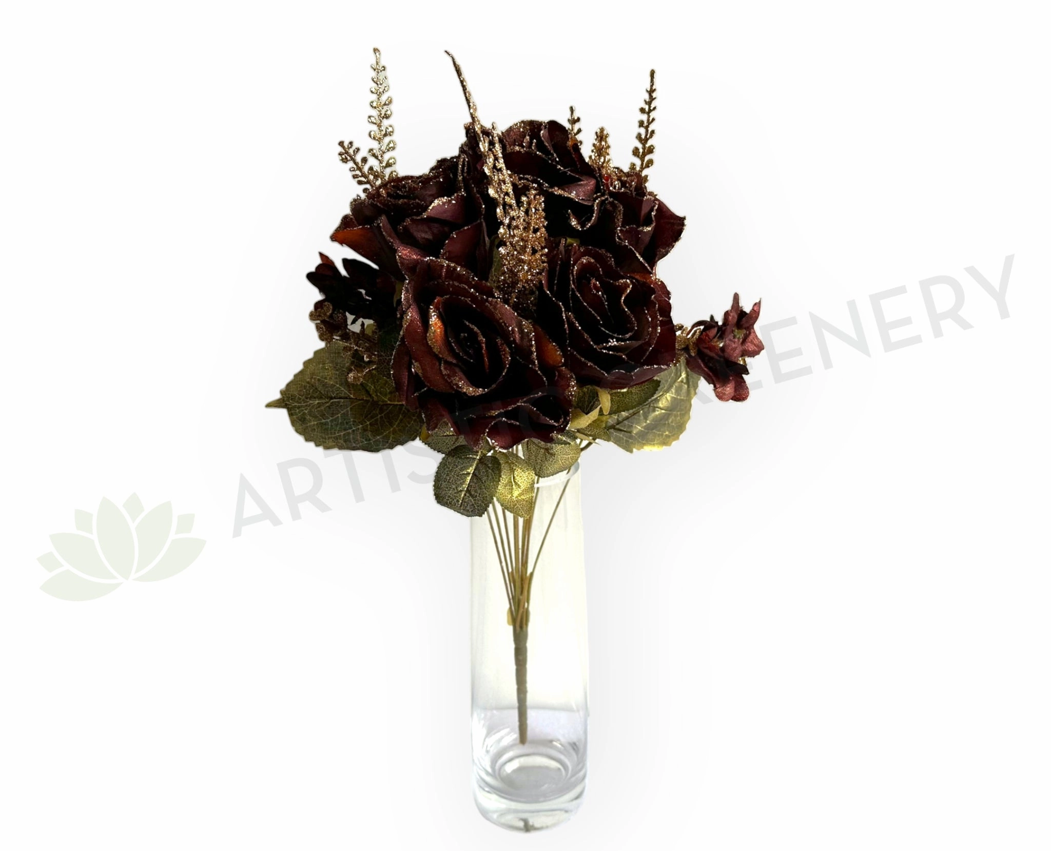 SP0332 Rose Bunch with Glitters 54cm Dark Brown indoor houseplants  