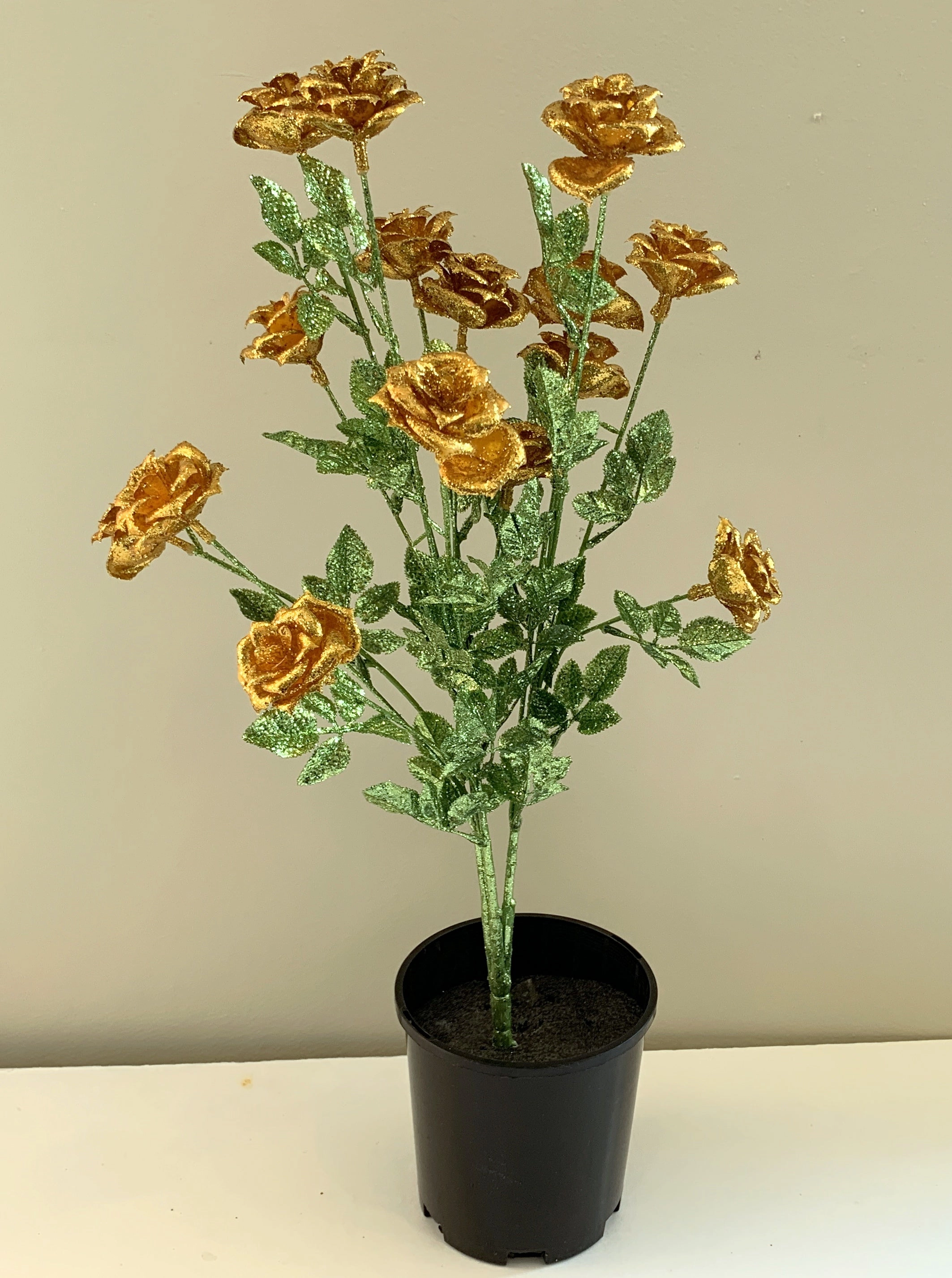 SP0333 Glitter Rose Bunch 55cm Gold