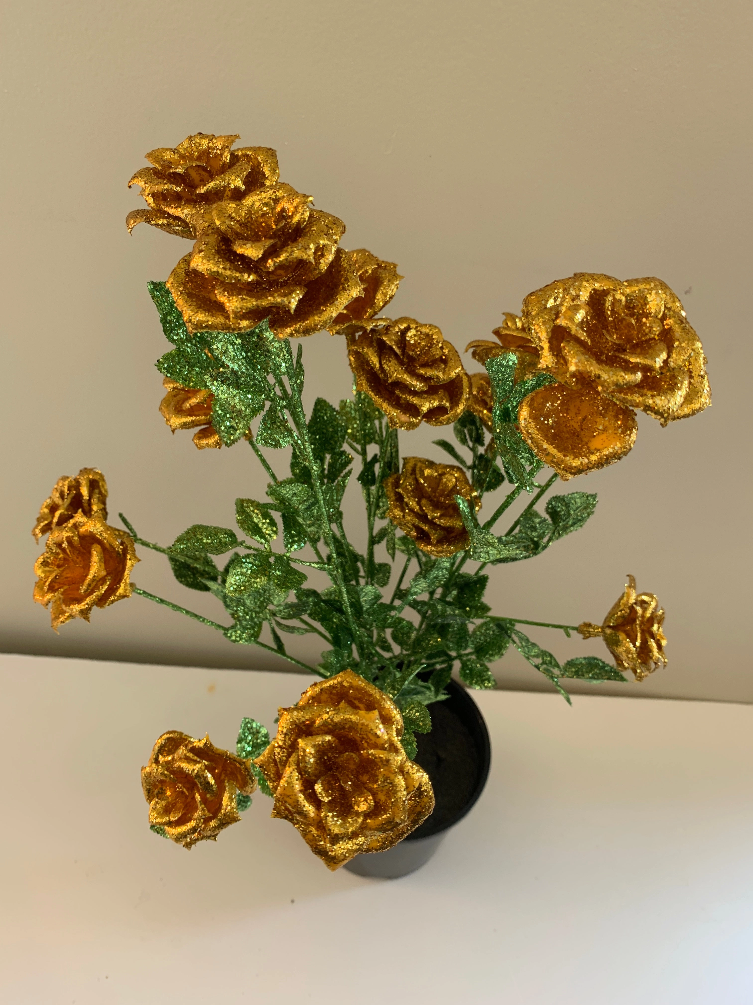 SP0333 Glitter Rose Bunch 55cm Gold