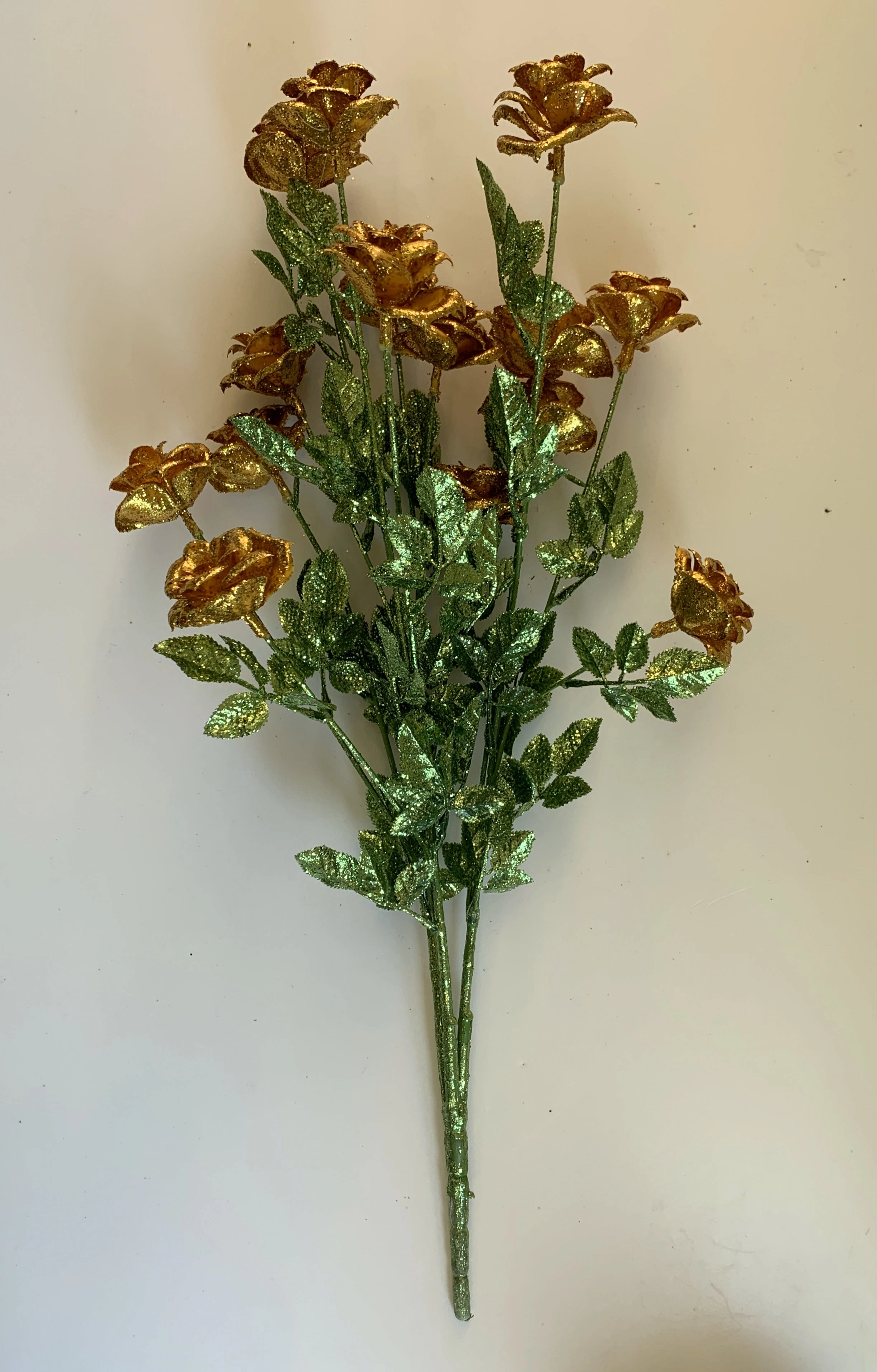 SP0333 Glitter Rose Bunch 55cm Gold