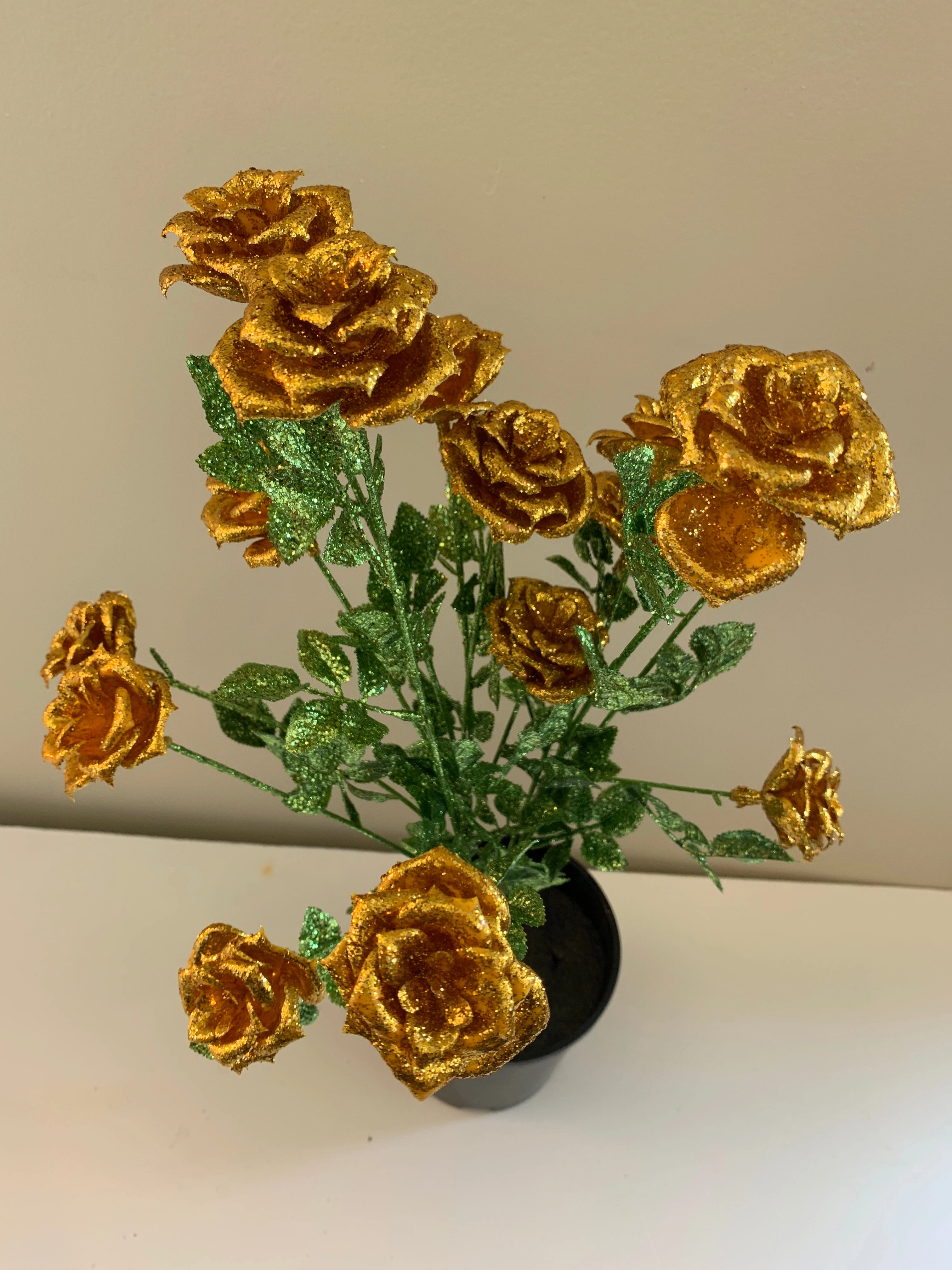 SP0333 Glitter Rose Bunch 55cm Gold