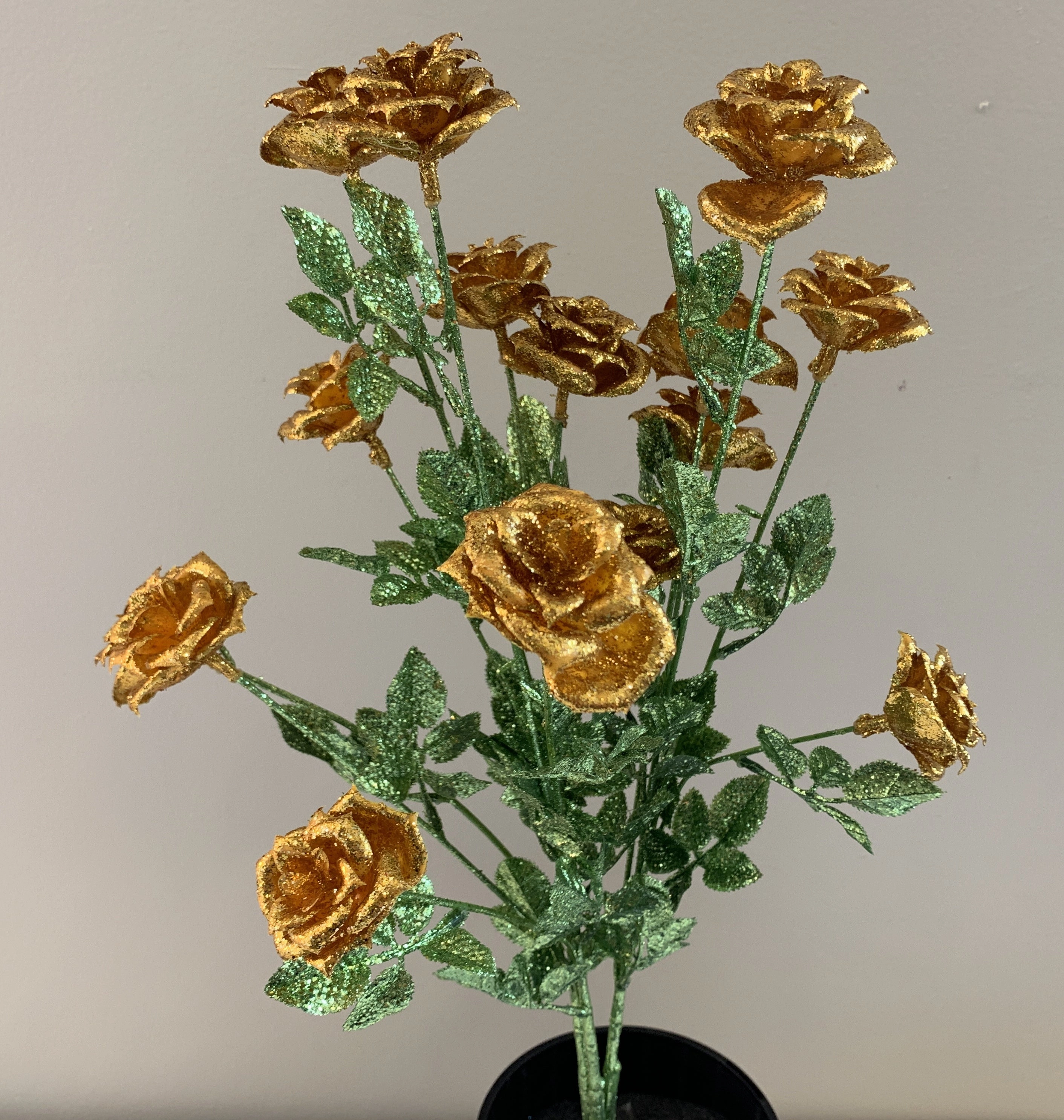 SP0333 Glitter Rose Bunch 55cm Gold