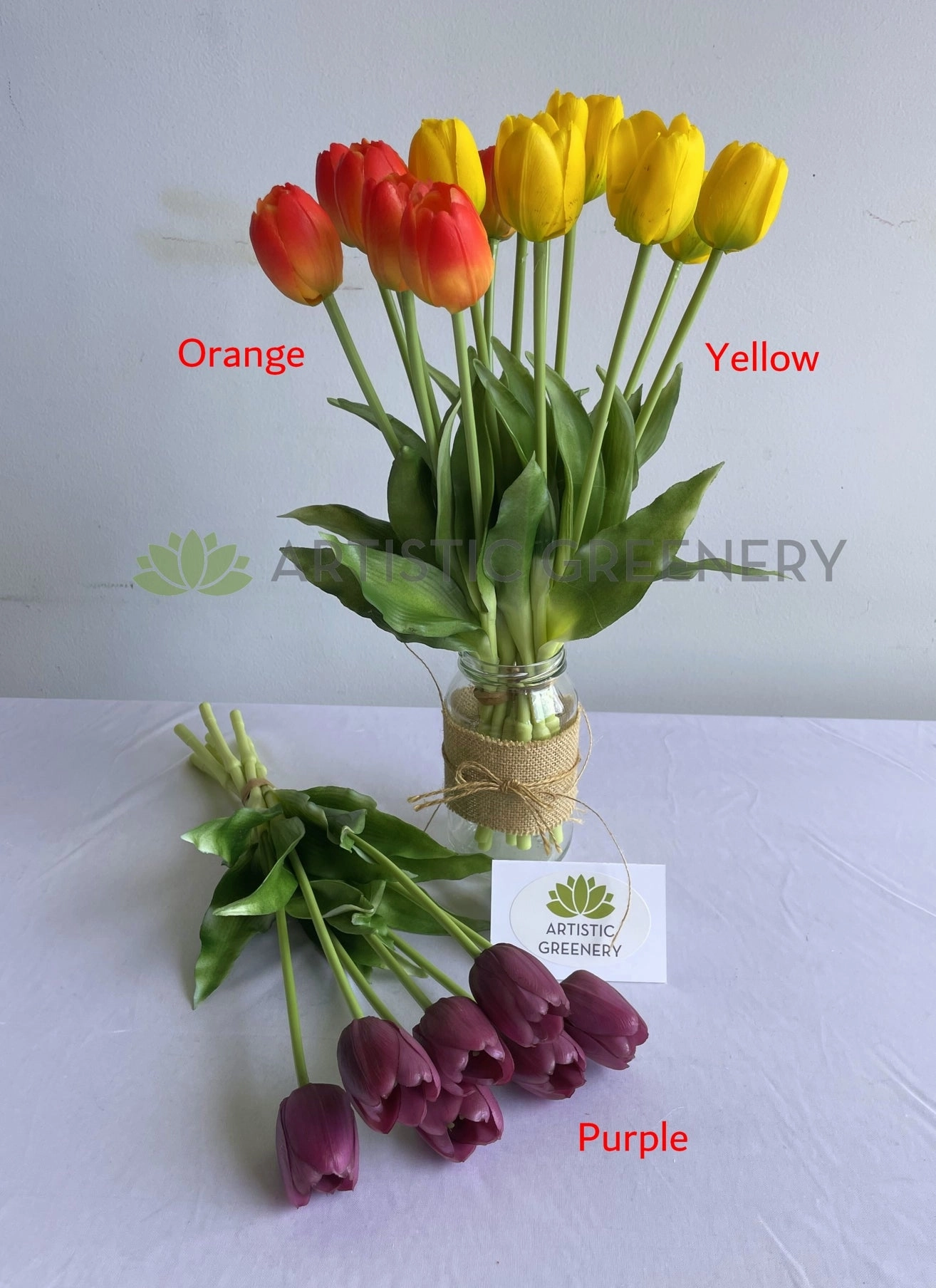 SP0346-2 Tulip Bunch 40cm Orange / Yellow / Purple