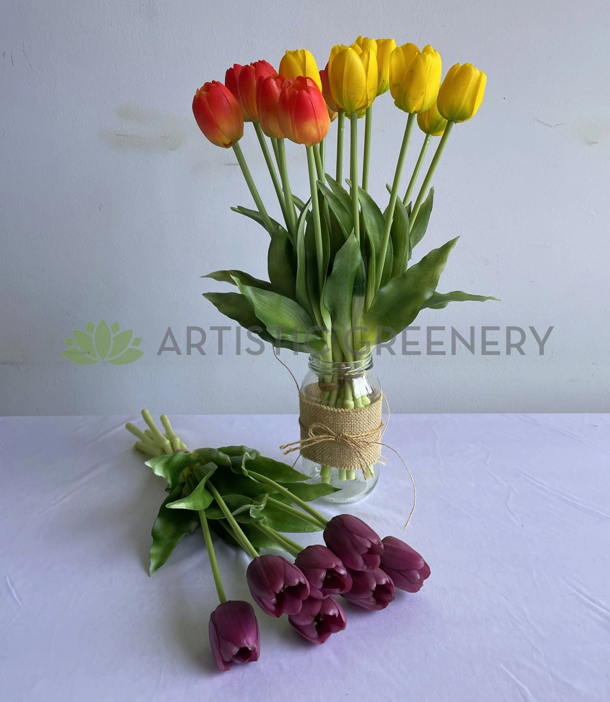 SP0346-2 Tulip Bunch 40cm Orange / Yellow / Purple