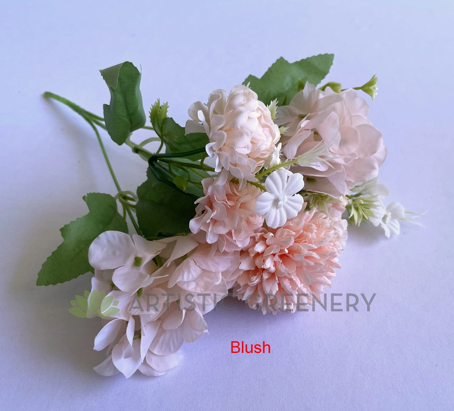 SP0349N Pastel Colour Mixed Flower (Hydrangea & Pom Pom Flowers) Bunch 30cm 4 Colours