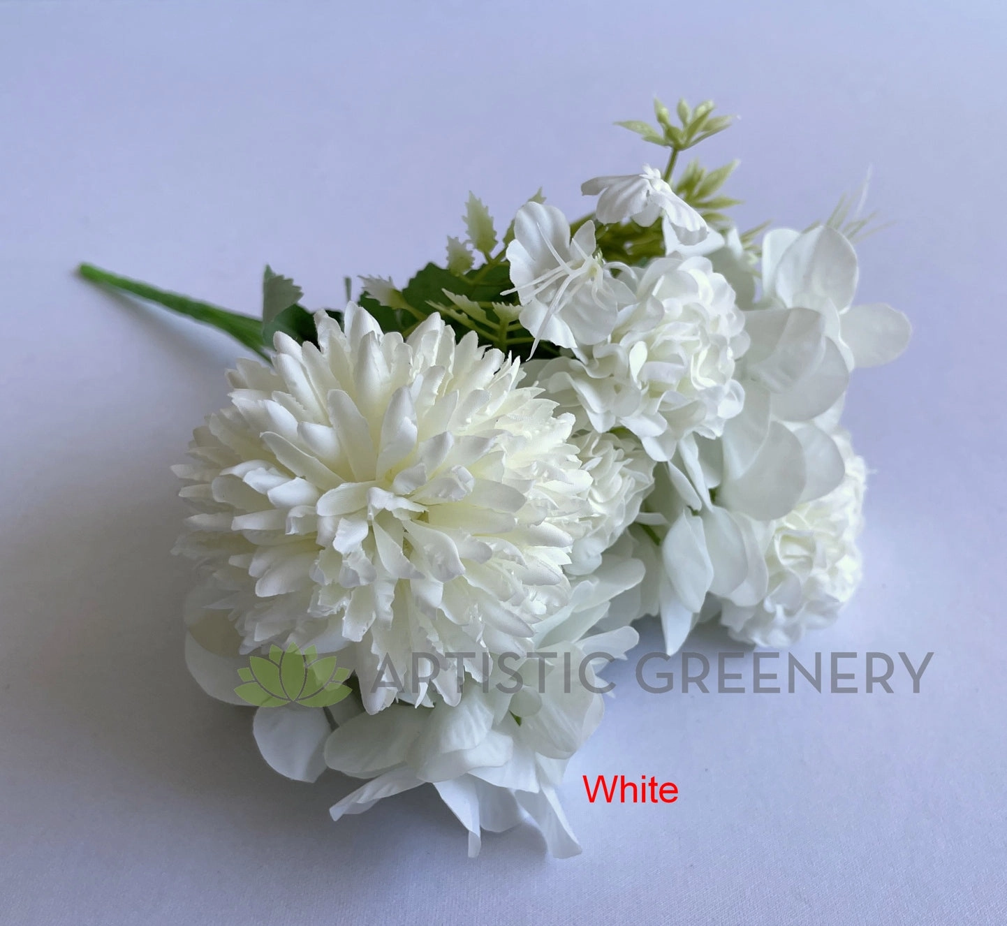 SP0349N Pastel Colour Mixed Flower (Hydrangea & Pom Pom Flowers) Bunch 30cm 4 Colours
