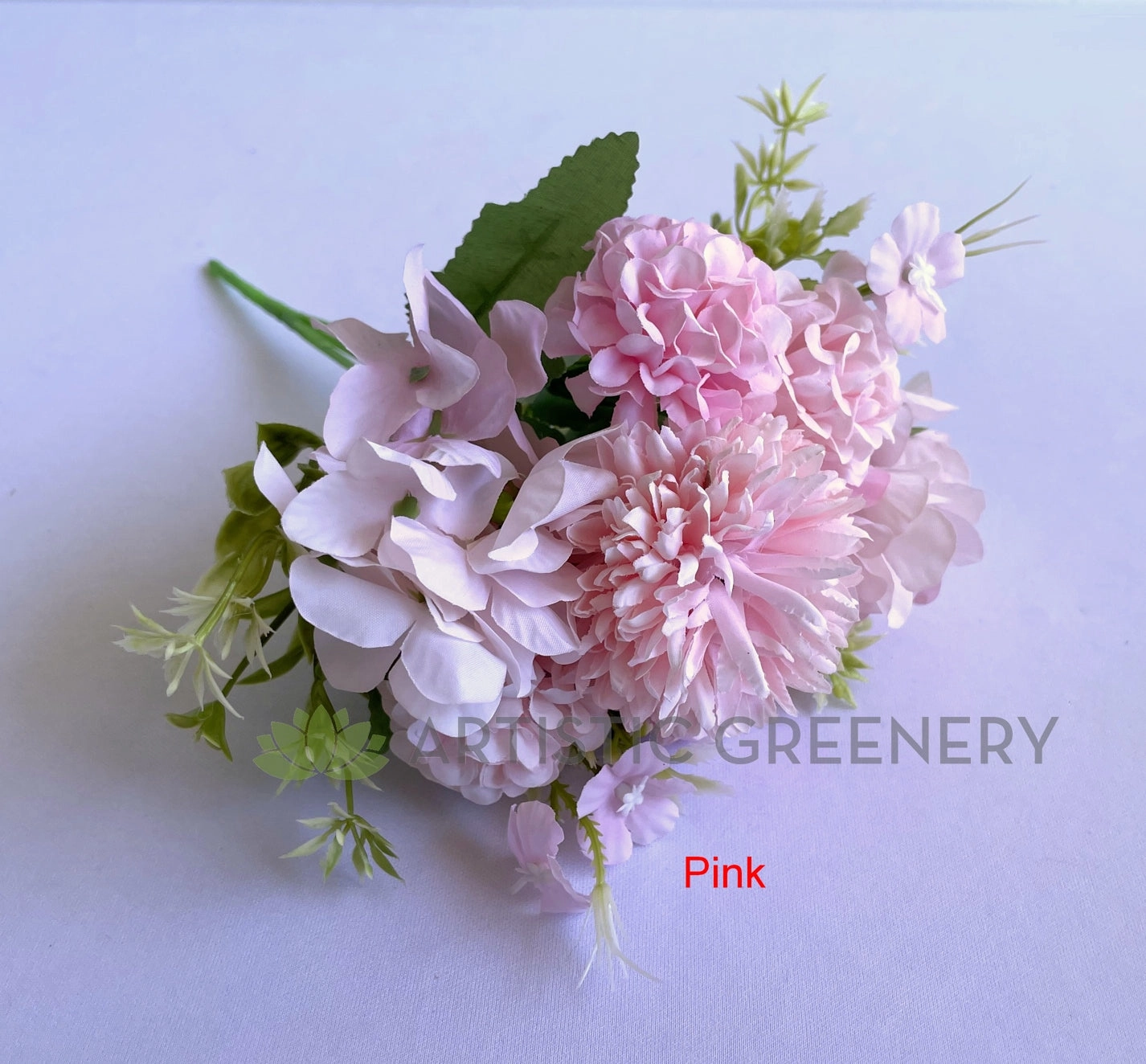 SP0349N Pastel Colour Mixed Flower (Hydrangea & Pom Pom Flowers) Bunch 30cm 4 Colours