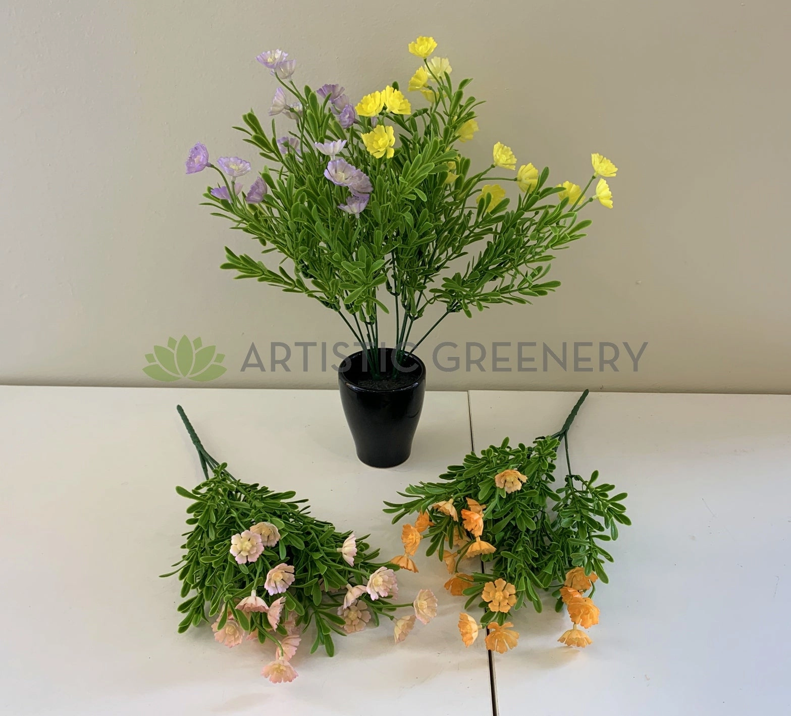 SP0354 Spring Flowers Bunch with Greenery 38cm 4 Colours