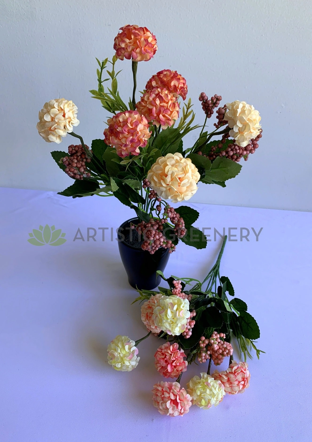 SP0371 Mini Hydrangea Bunch 34cm 2 Colours