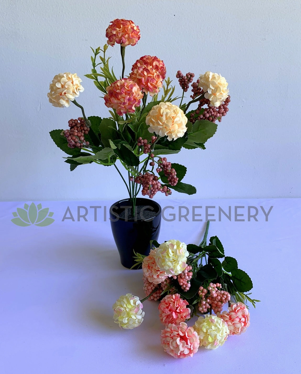 SP0371 Mini Hydrangea Bunch 34cm 2 Colours