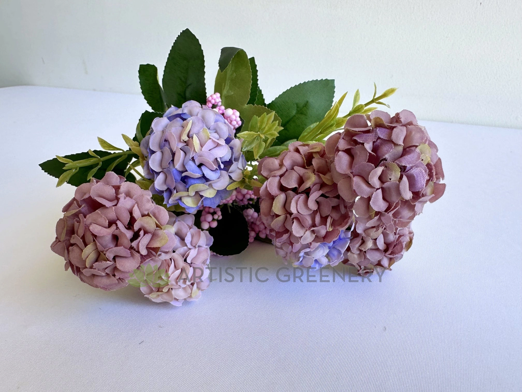 SP0371 Mini Hydrangea Bunch 34cm Mauve