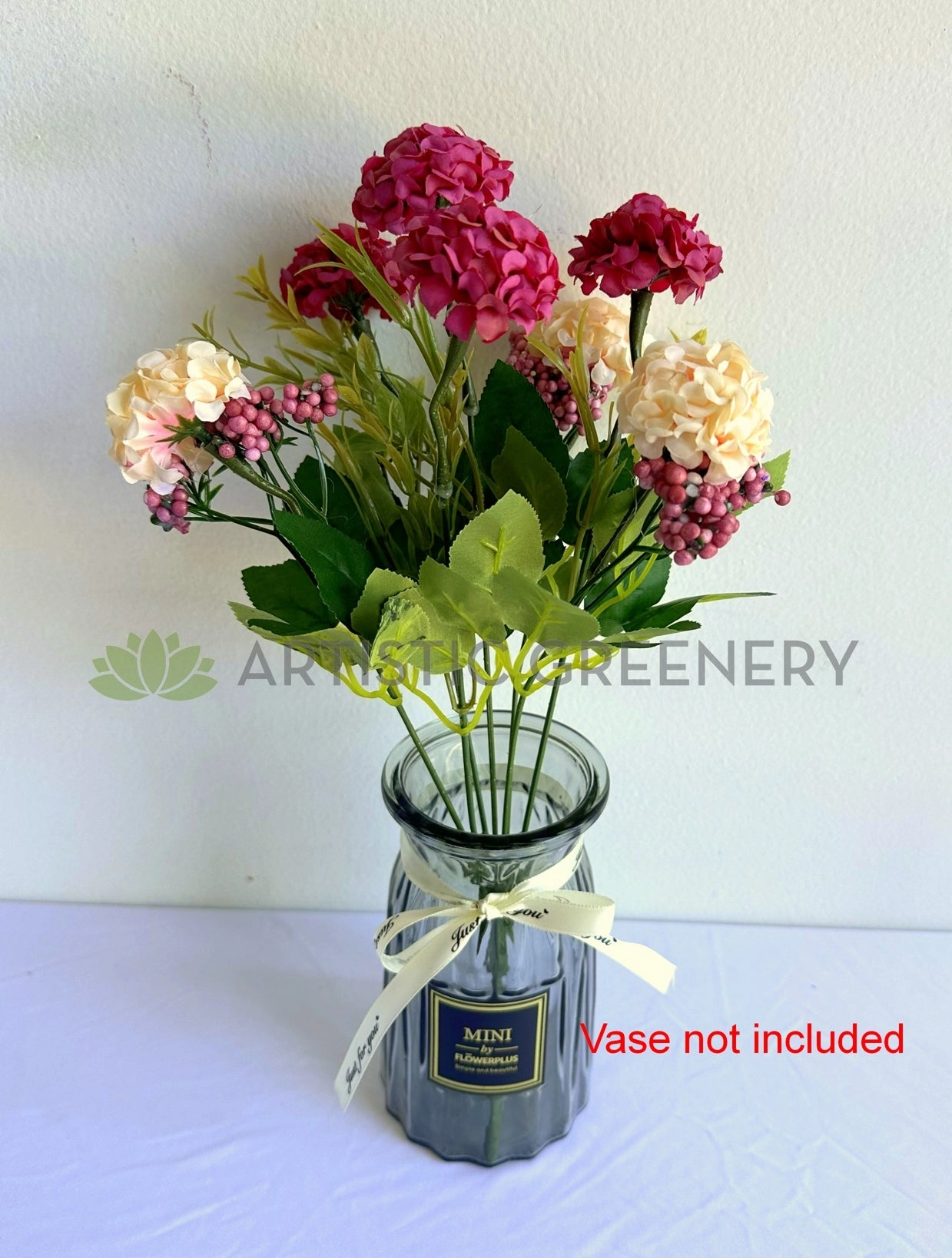 SP0371 Mini Hydrangea Bunch 34cm Plum & Peach