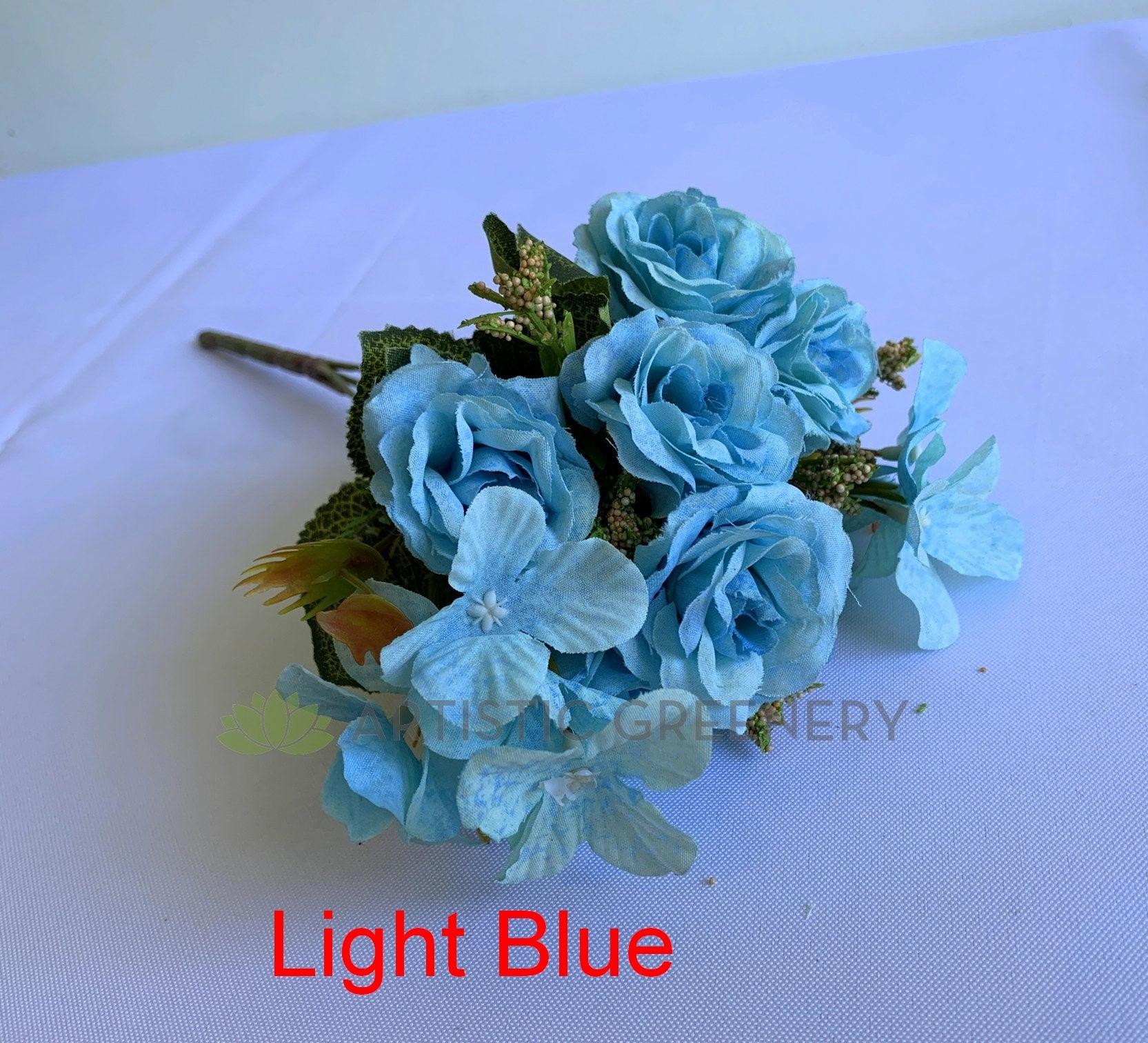 SP0372 Mini Rose with Hydrangea Bunch 30cm 7 Colours