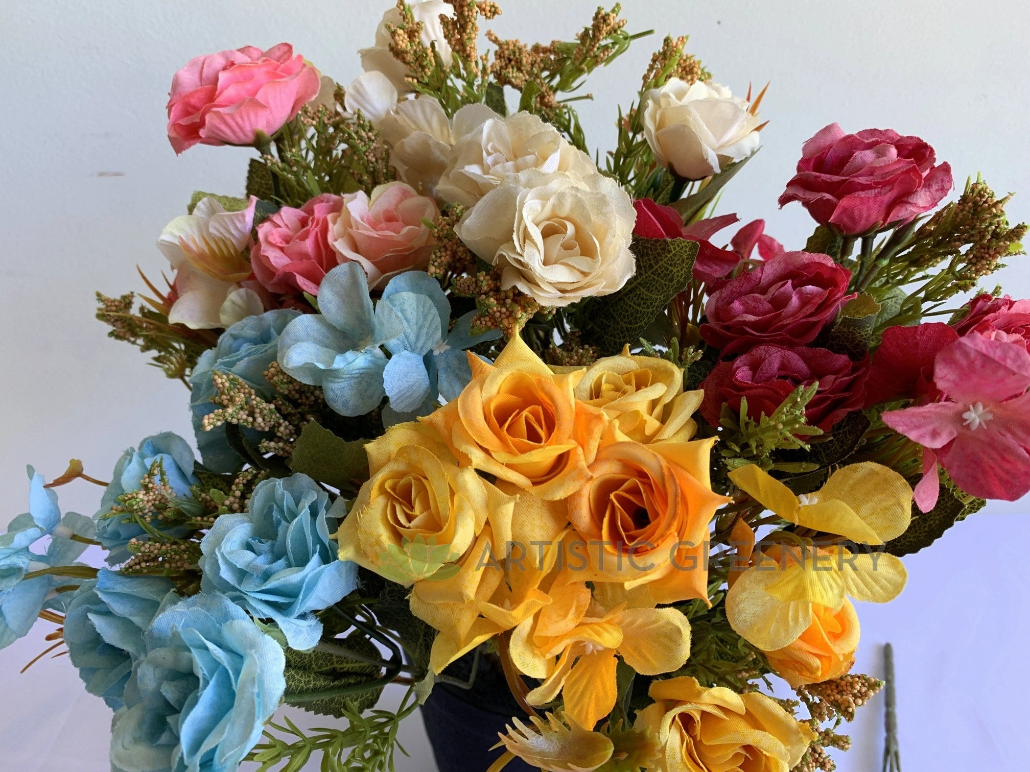 SP0372 Mini Rose with Hydrangea Bunch 30cm 7 Colours