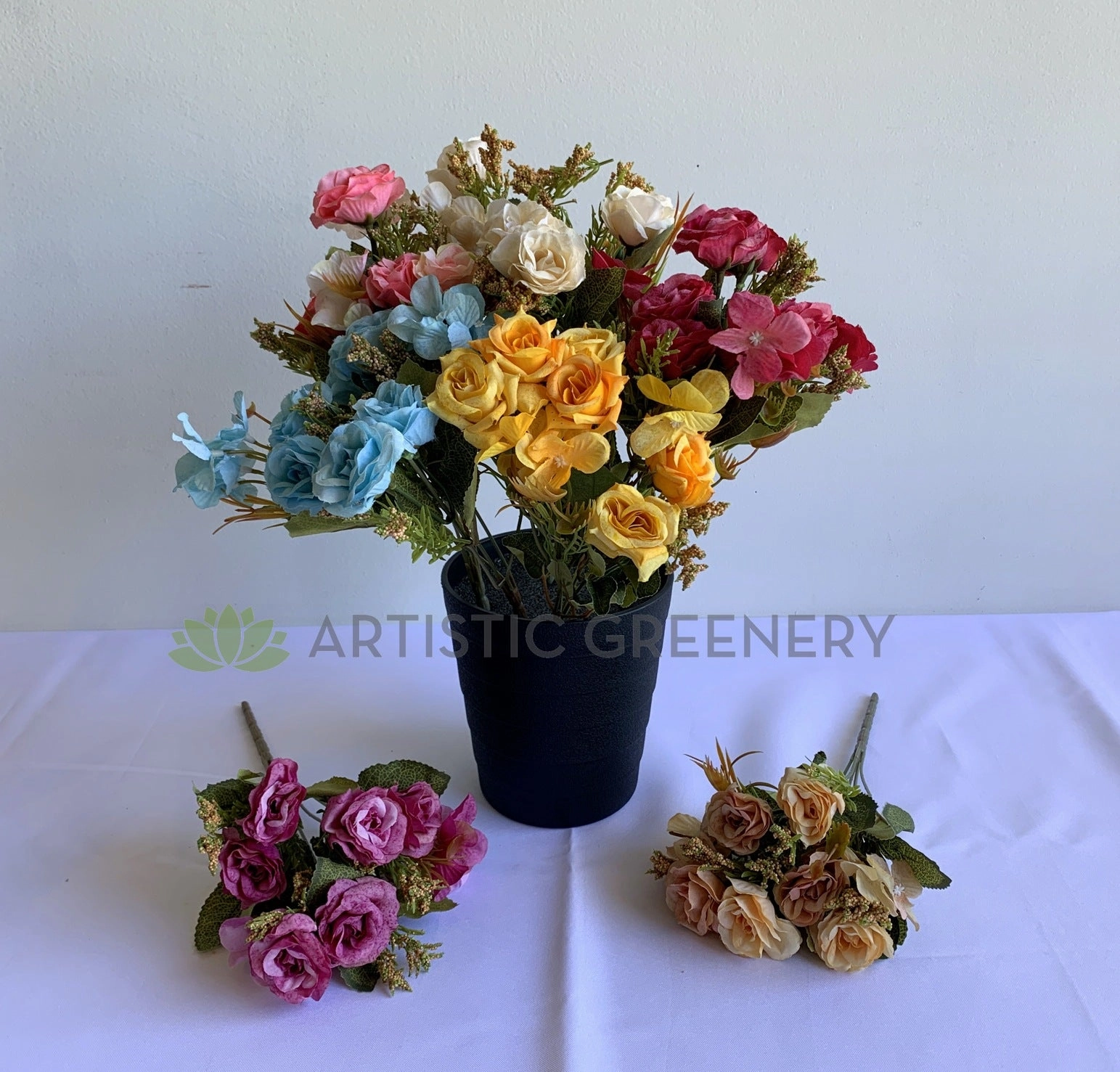 SP0372 Mini Rose with Hydrangea Bunch 30cm 7 Colours