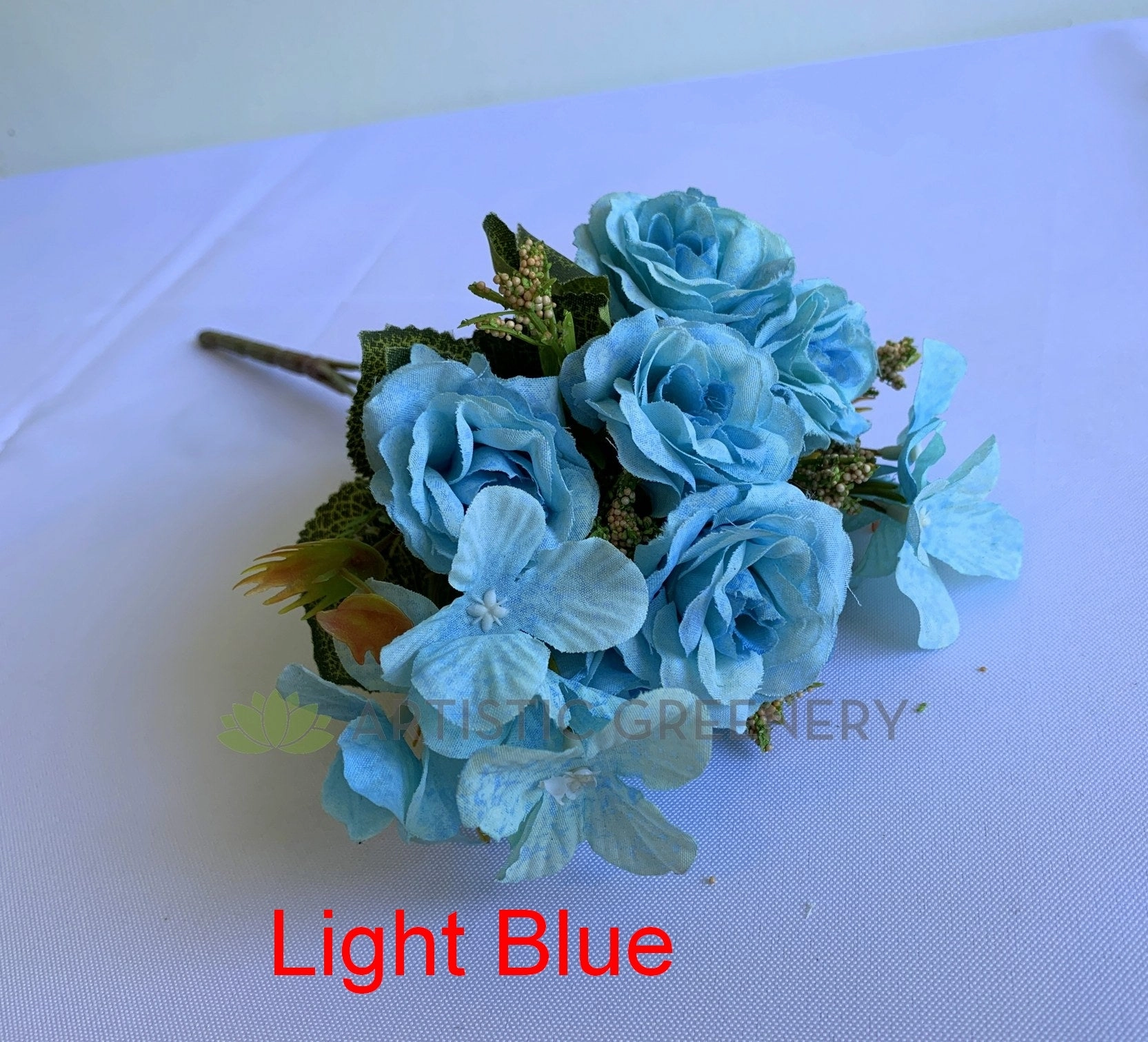 SP0372 Mini Rose with Hydrangea Bunch 30cm 7 Colours