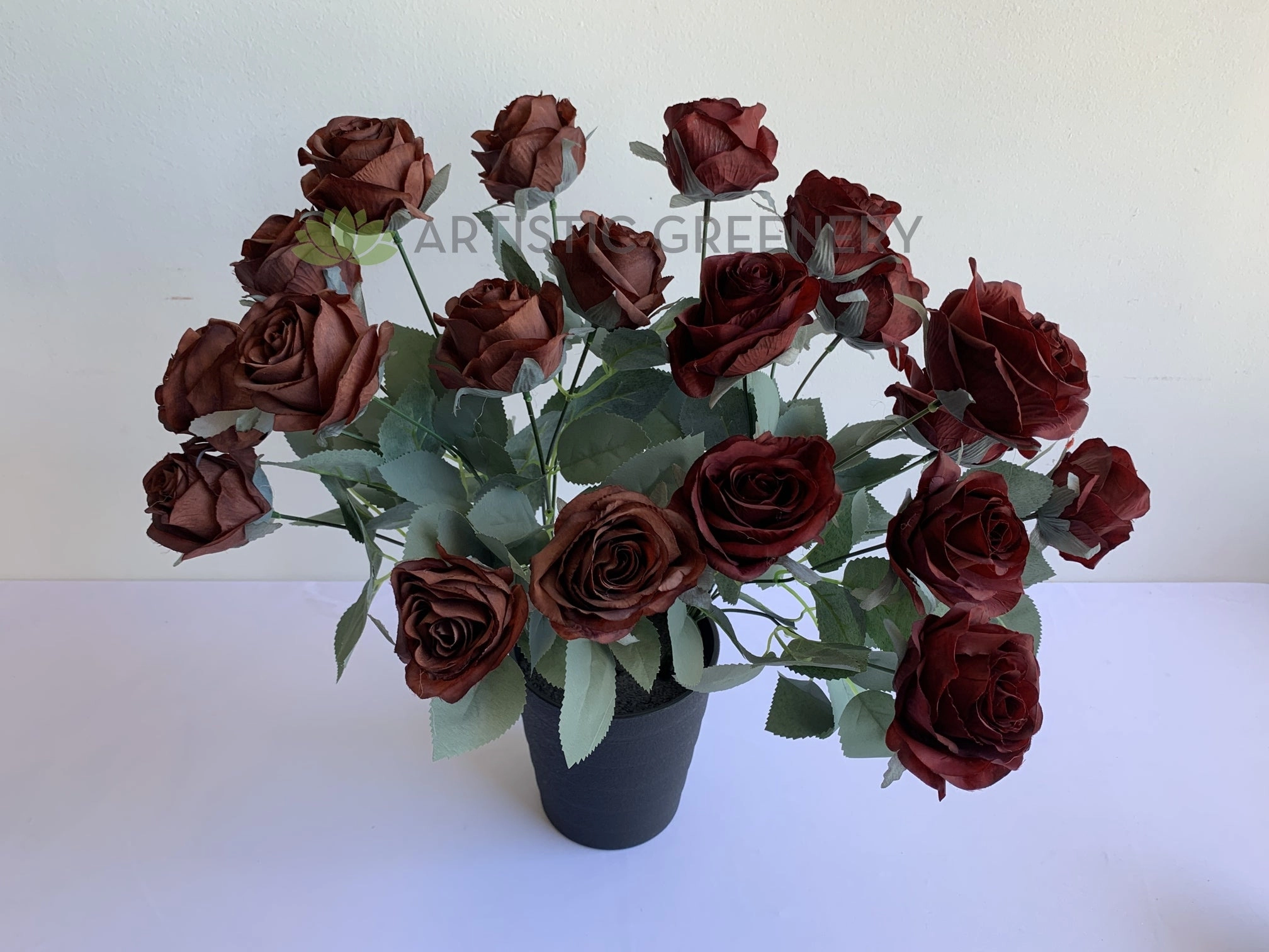 SP0375 Rustic Rose Bunch 45cm Burgundy / Mocha / Pink / Rustic Orange / Brown