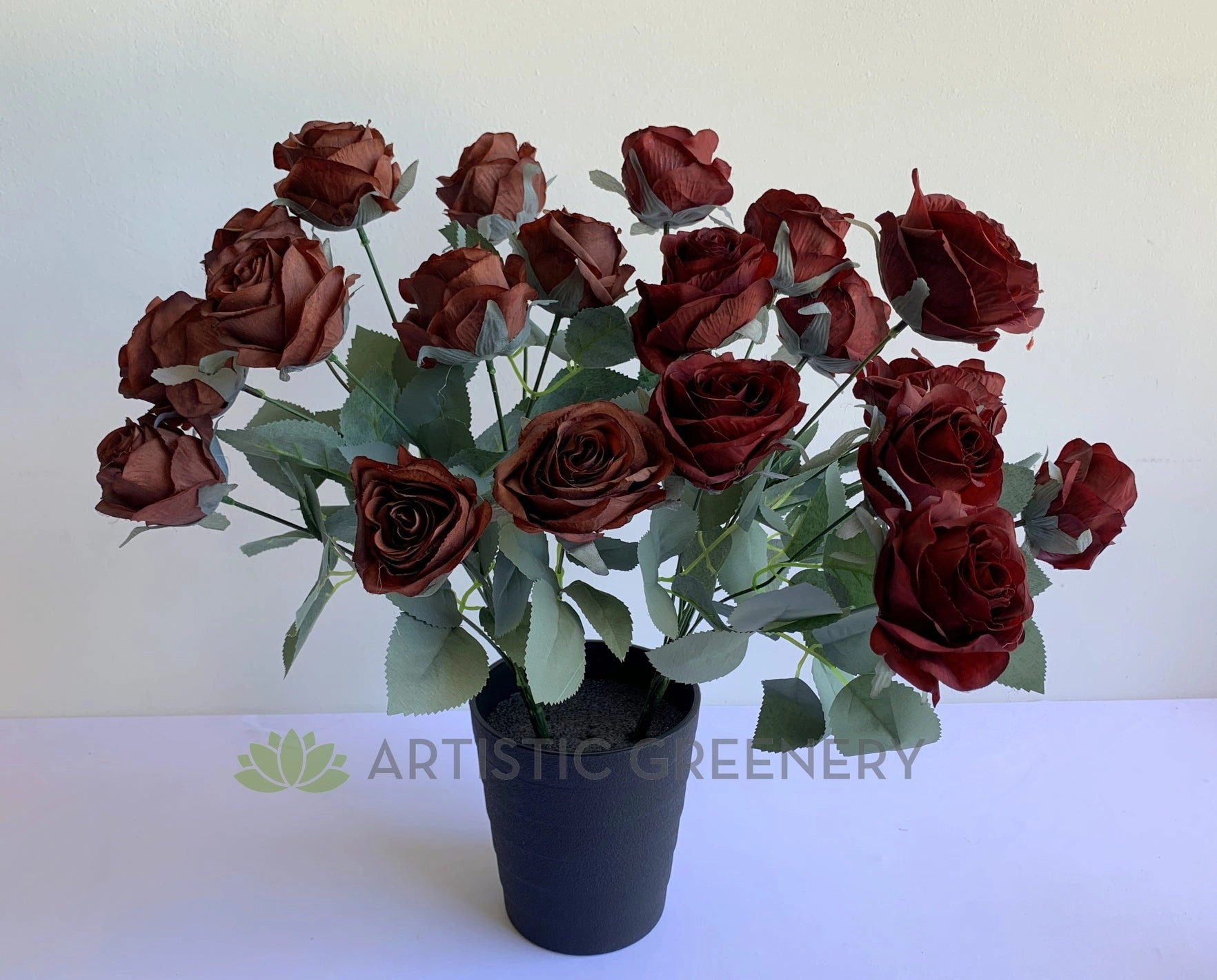 SP0375 Rustic Rose Bunch 45cm Burgundy / Mocha / Pink / Rustic Orange / Brown