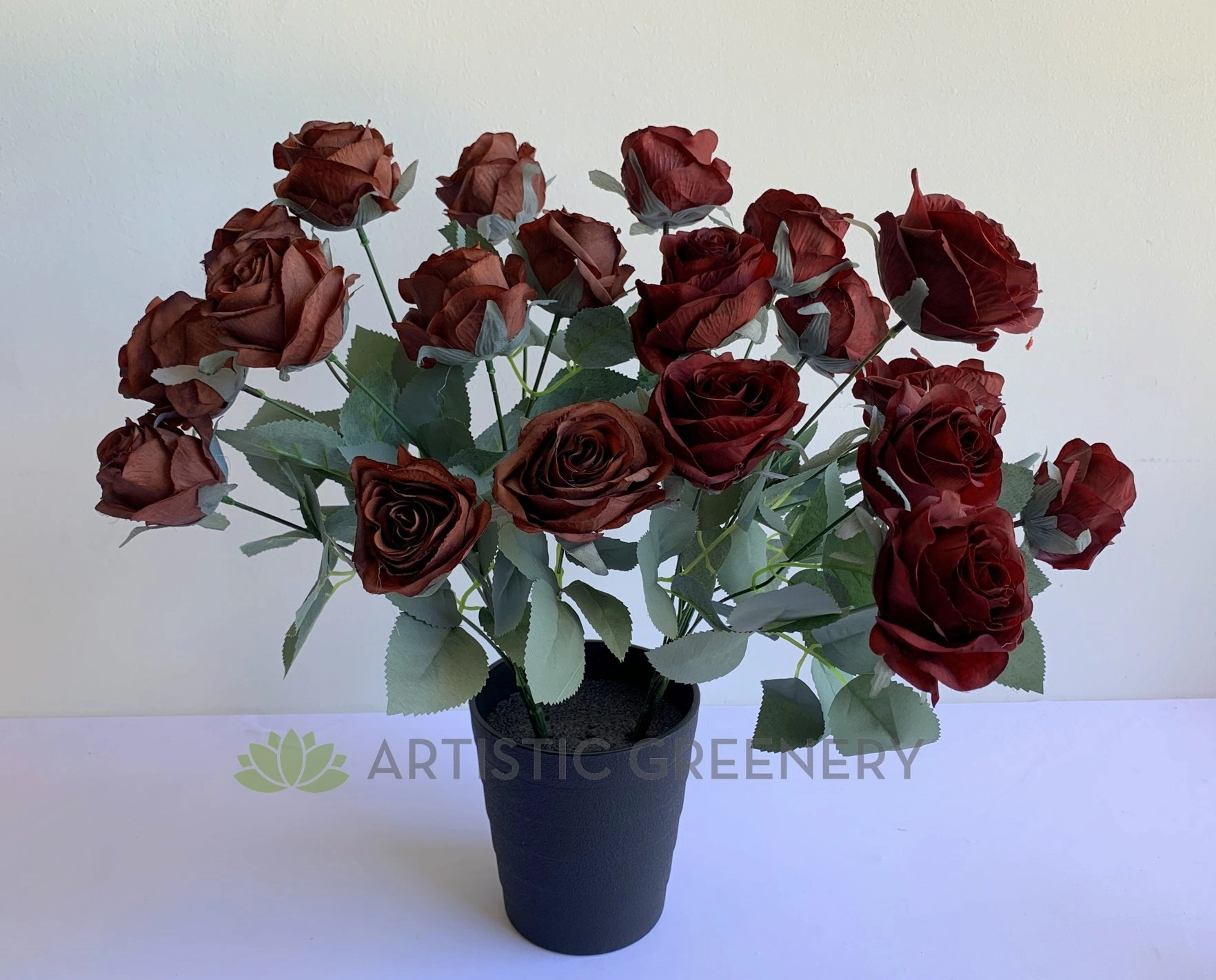 SP0375 Rustic Rose Bunch 45cm Burgundy / Mocha / Pink / Rustic Orange / Brown