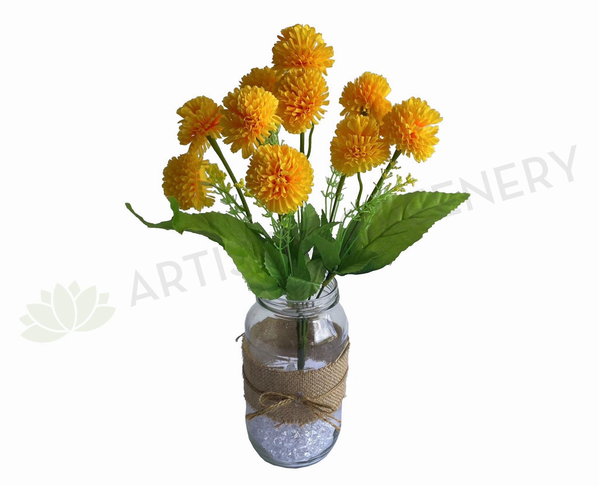 SP0417 Yellow Marigold / Pom Pom Flower Bunch 35cm indoor houseplants  