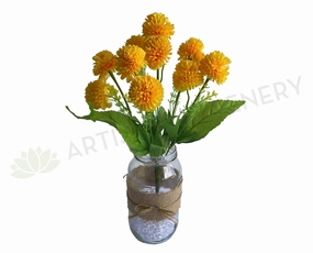 SP0417 Yellow Marigold / Pom Pom Flower Bunch 35cm indoor houseplants  