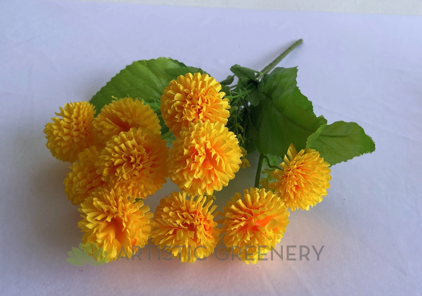 SP0417 Yellow Marigold / Pom Pom Flower Bunch 35cm