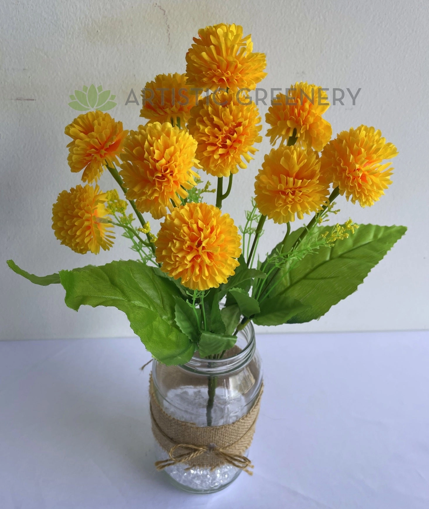 SP0417 Yellow Marigold / Pom Pom Flower Bunch 35cm