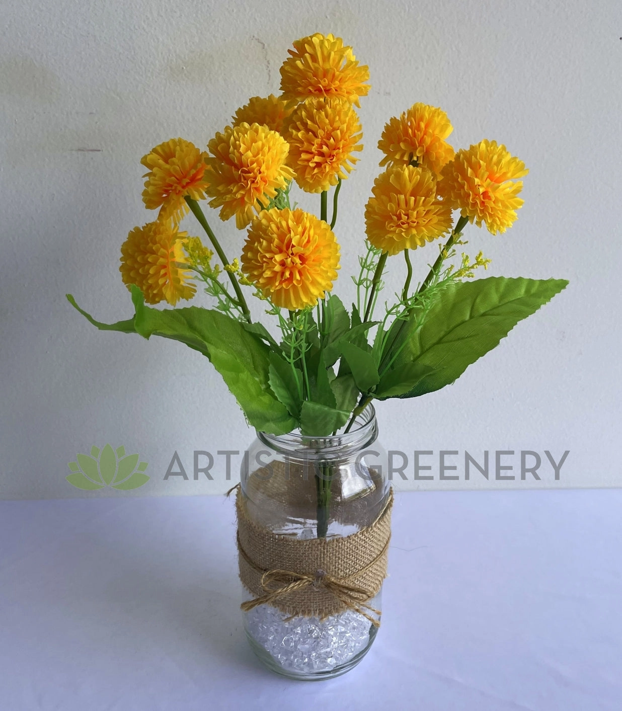 SP0417 Yellow Marigold / Pom Pom Flower Bunch 35cm