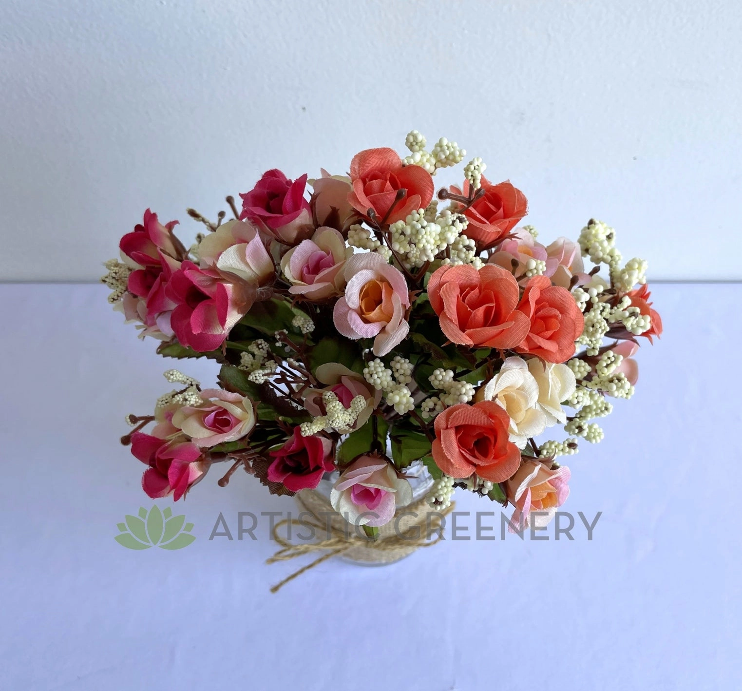 SP0427 Mini Rose Bunch 22cm Pink / Coral