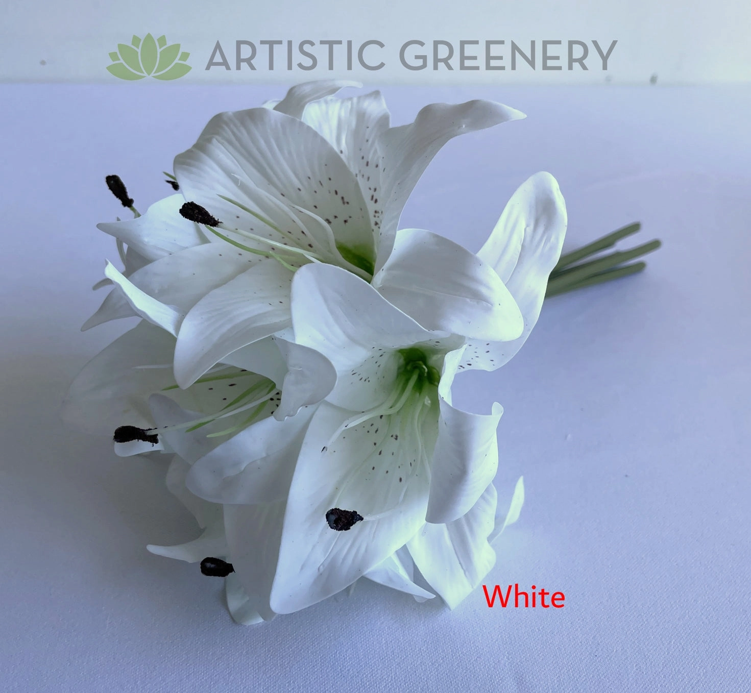 SP0428 Oriental / Tiger Lily Bouquet 28cm (6 Stems) White / Pink
