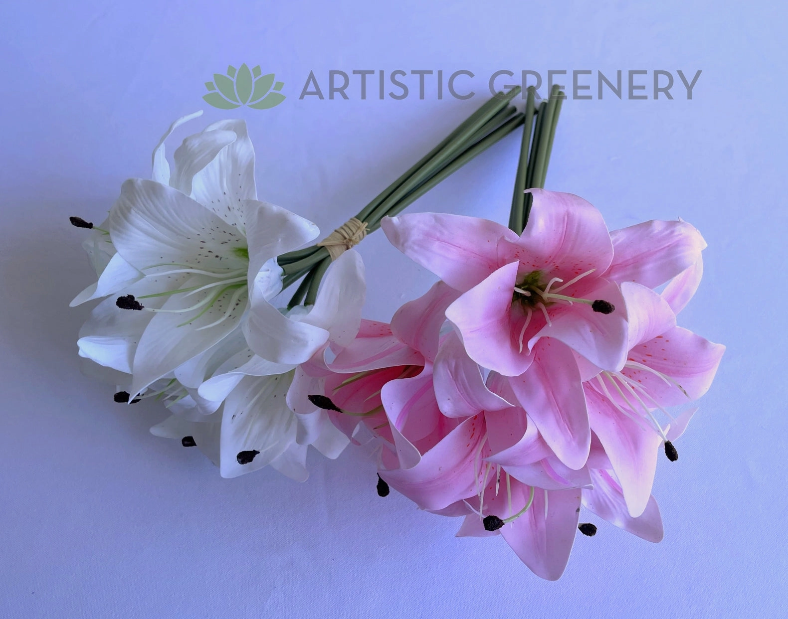 SP0428 Oriental / Tiger Lily Bouquet 28cm (6 Stems) White / Pink