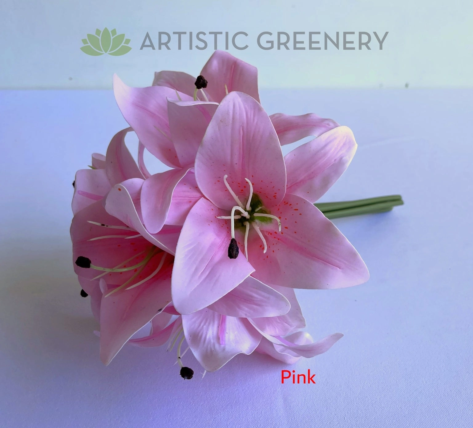 SP0428 Oriental / Tiger Lily Bouquet 28cm (6 Stems) White / Pink