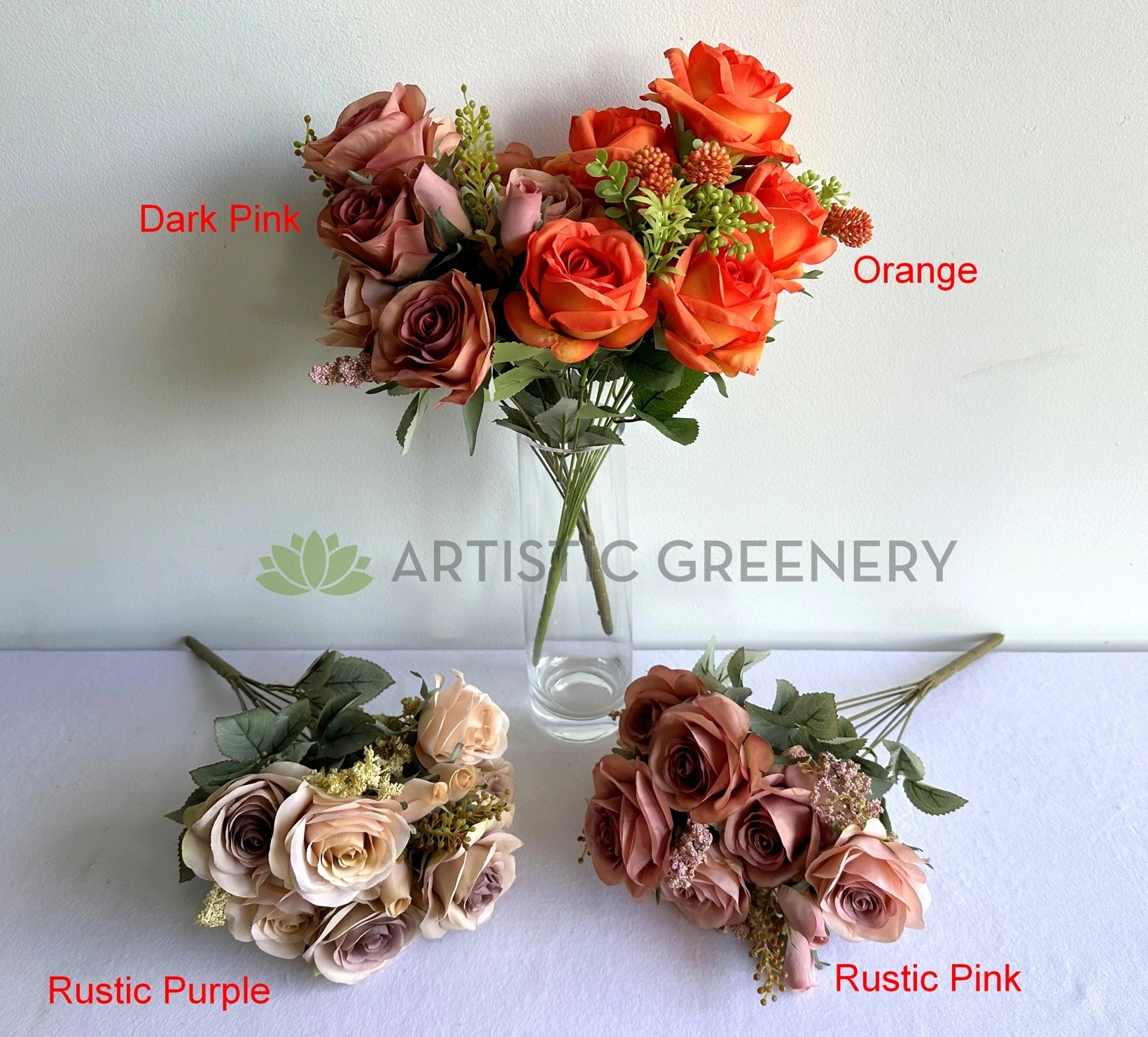 SP0447 European Rose Bunch 49cm (avail in 4 colours)