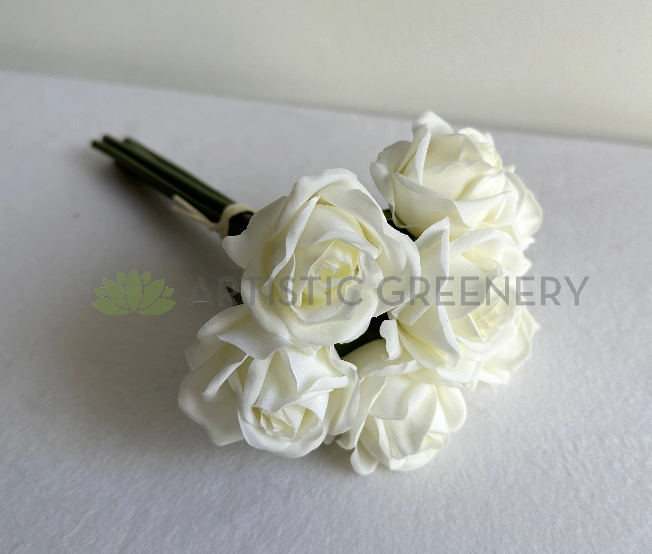 SP0451 Real Touch Latex Rose Bunch 23cm White