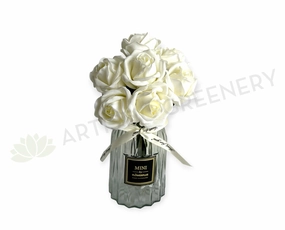 SP0451 Real Touch Latex Rose Bunch 23cm White indoor houseplants  