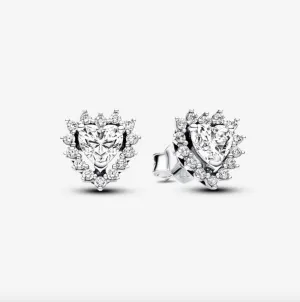 Sparkling Heart Halo Stud Earrings