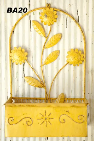 Square Tin 3 Flowers on Basket dried flower branch  