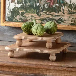 Square Wooden Scalloped Riser Set dried flowers  