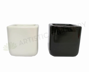 Square Ceramic Pot (Desktop Size) CER9595 Black / White outdoor greenery  